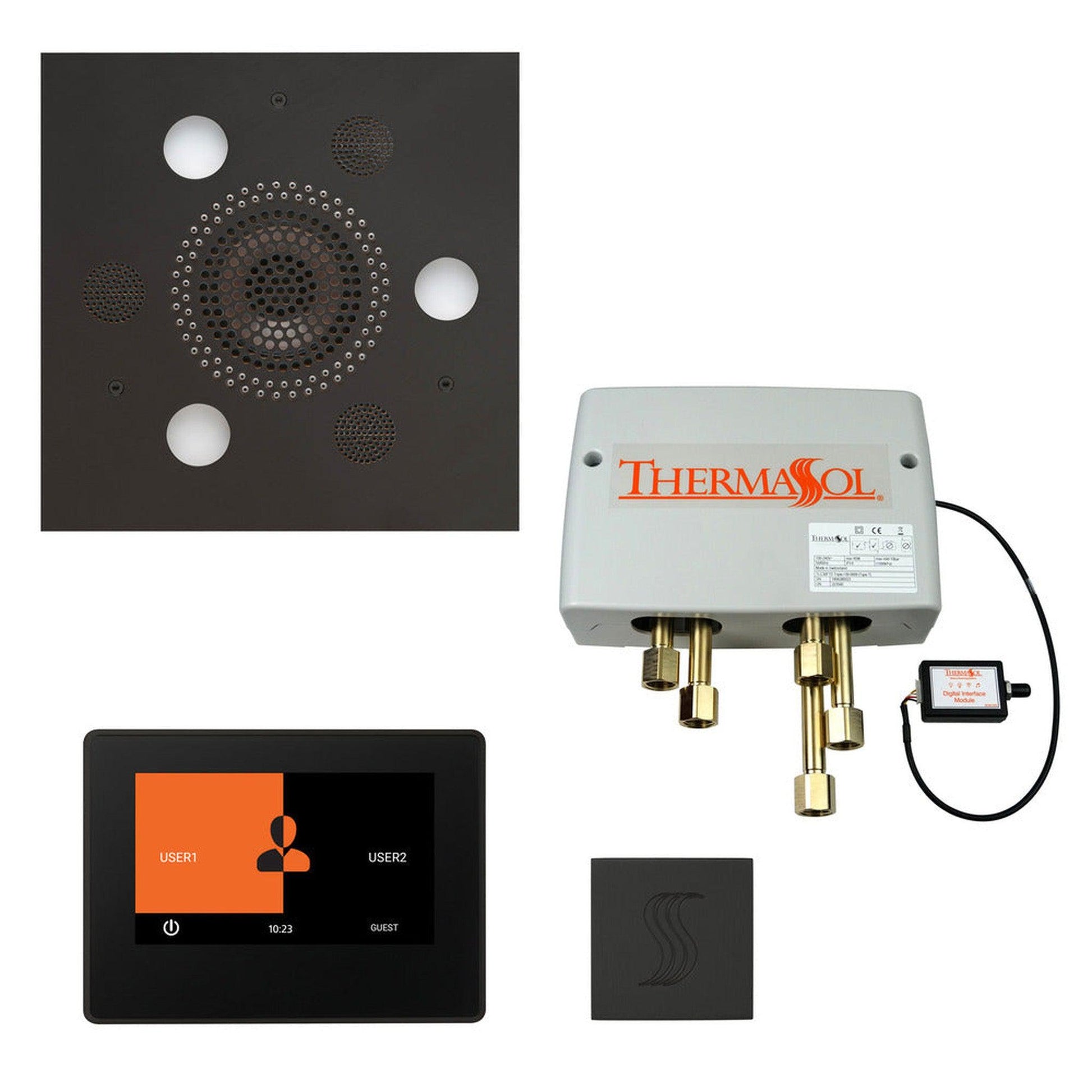 ThermaSol The Total Wellness Matte Black Finish Serenity Advanced Square Package with 7" ThermaTouch and Square SteamVection