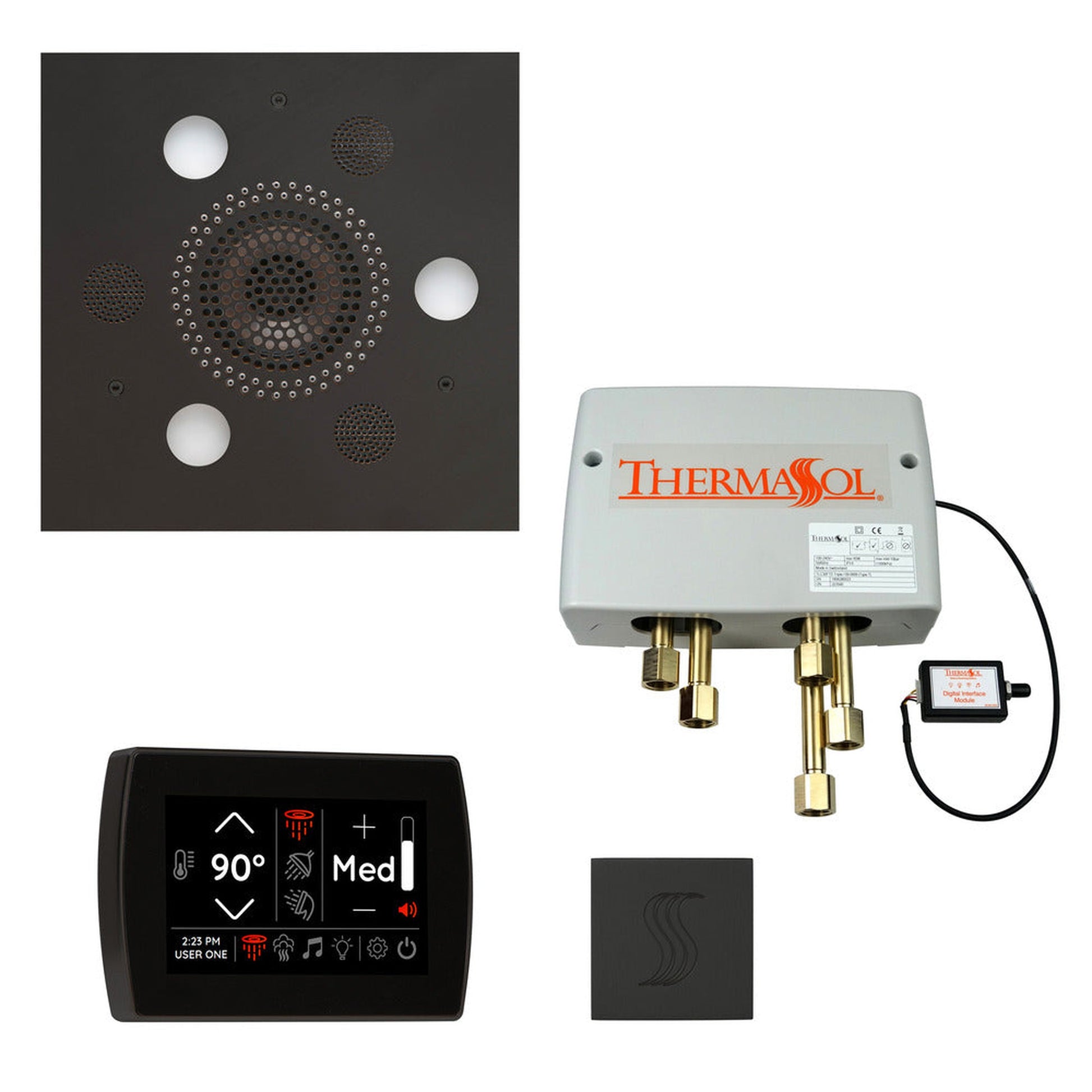 ThermaSol The Total Wellness Matte Black Finish Serenity Advancedd Square Package with 5" Recessed SignaTouch and Square SteamVection