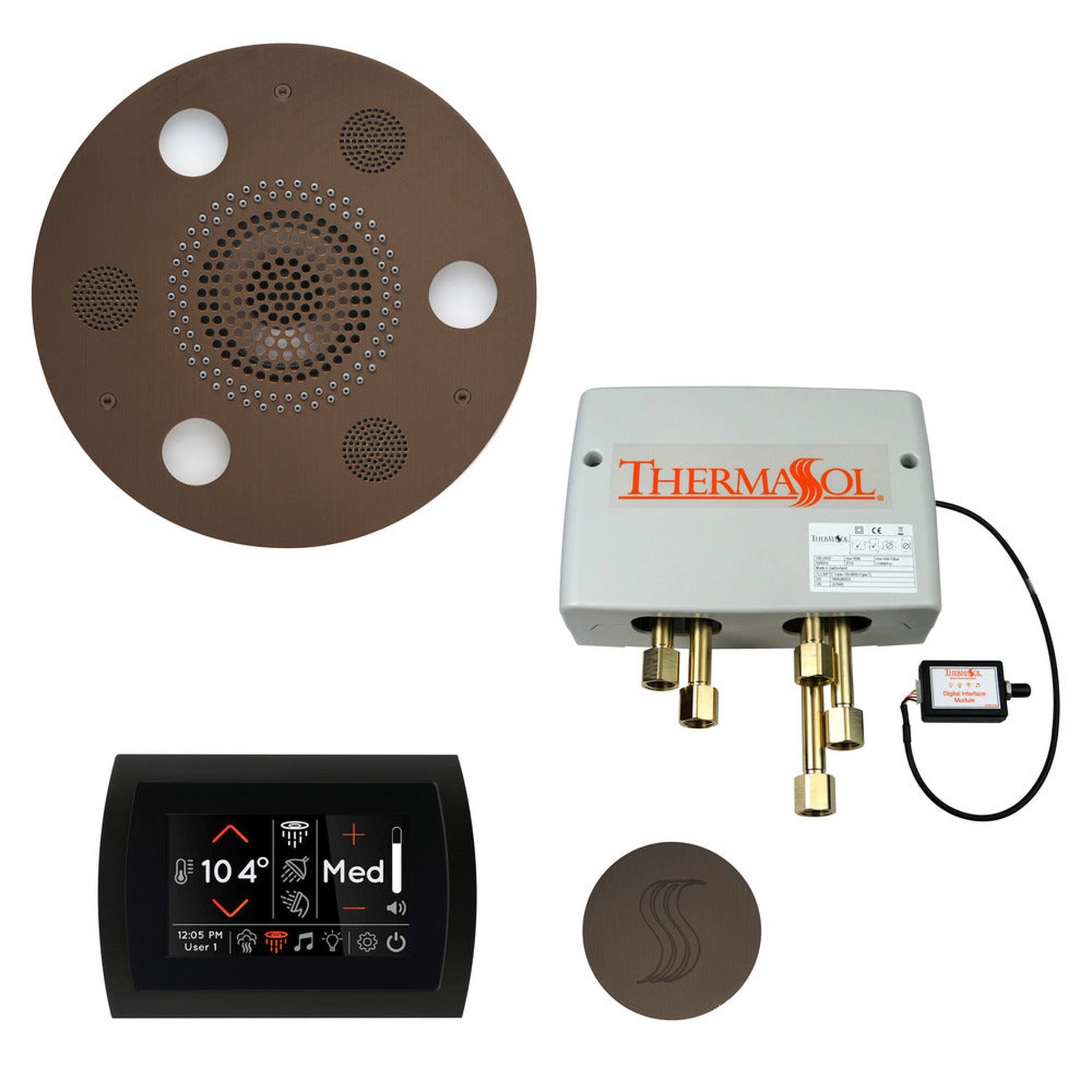 ThermaSol The Total Wellness Oil Rubbed Bronze Finish Serenity Advancedd Round Package with 5" Flushmount SignaTouch and Round SteamVection