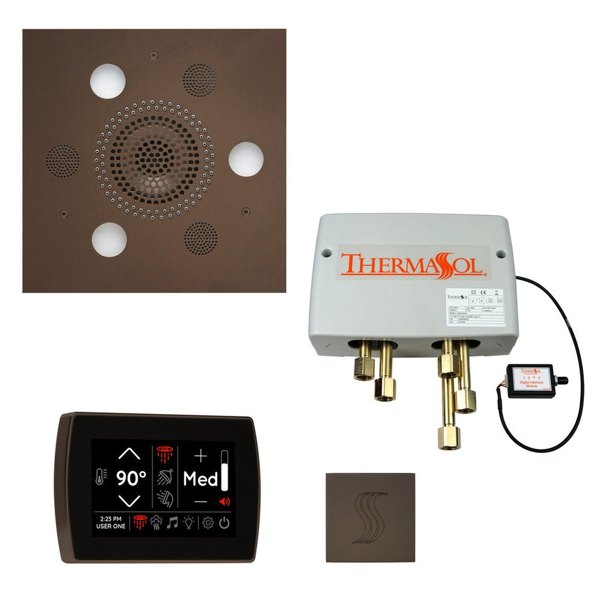 ThermaSol The Total Wellness Oil Rubbed Bronze Finish Serenity Advancedd Square Package with 5" Recessed SignaTouch and Square SteamVection