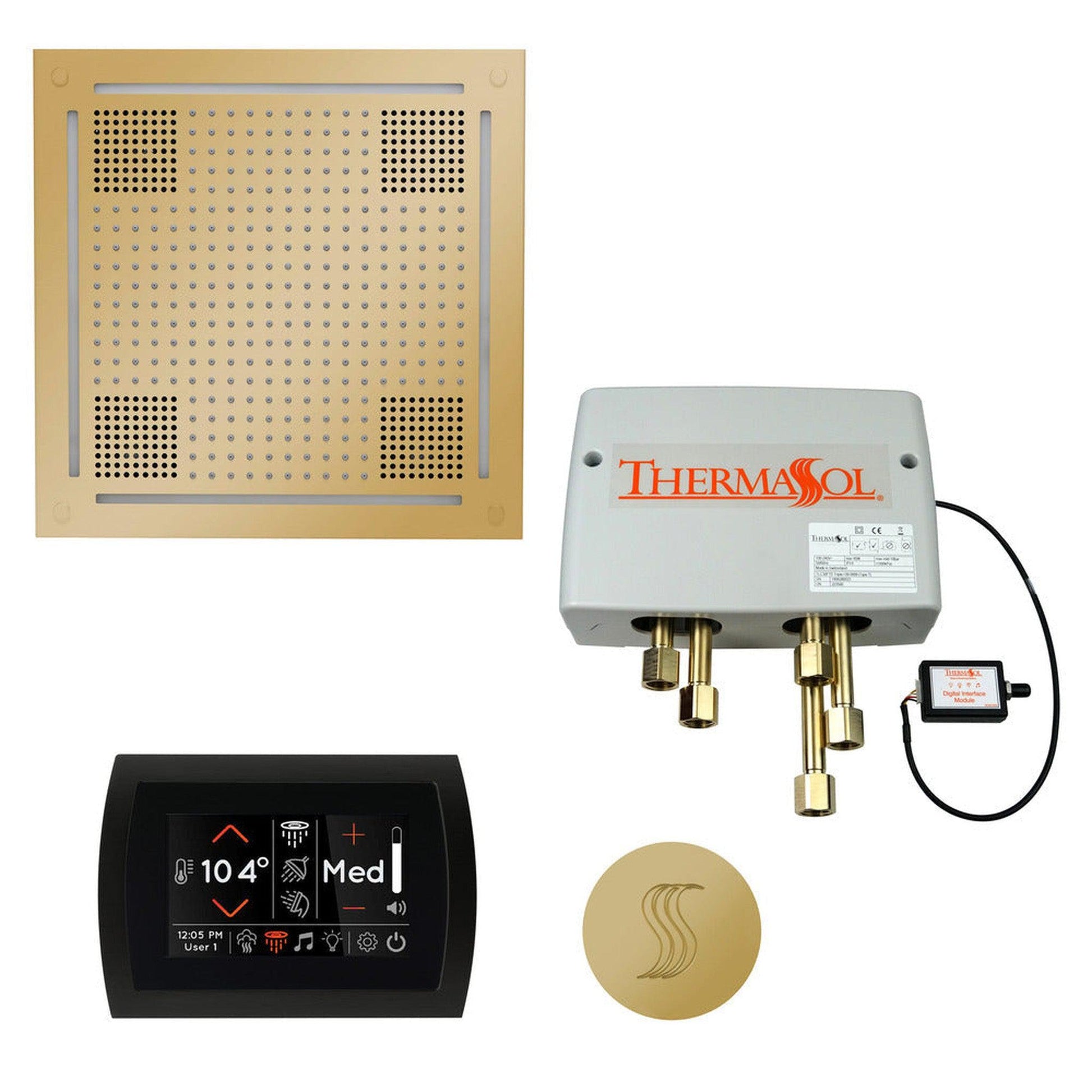 ThermaSol The Total Wellness Polished Brass Finish Hydrovive Package with 5" Flushmount SignaTouch and Round SteamVection