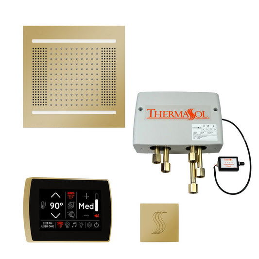 ThermaSol The Total Wellness Polished Brass Finish Hydrovive14 Package with 5" Recessed SignaTouch and Square SteamVection