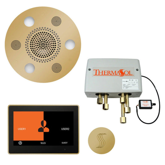 ThermaSol The Total Wellness Polished Brass Finish Serenity Advanced Round Package with 10" ThermaTouch and Round SteamVection