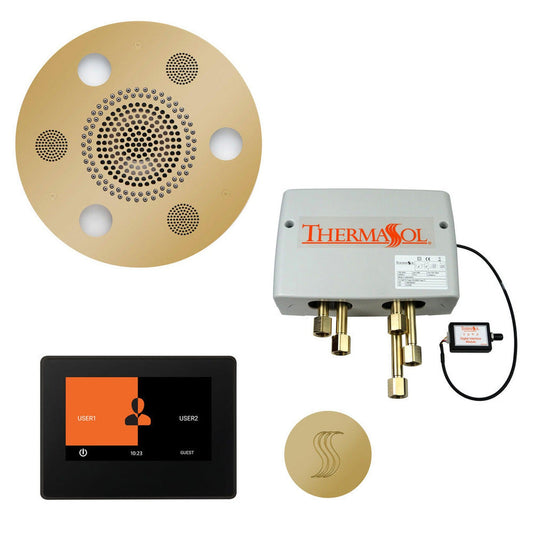 ThermaSol The Total Wellness Polished Brass Finish Serenity Advanced Round Package with 7" ThermaTouch and Round SteamVection