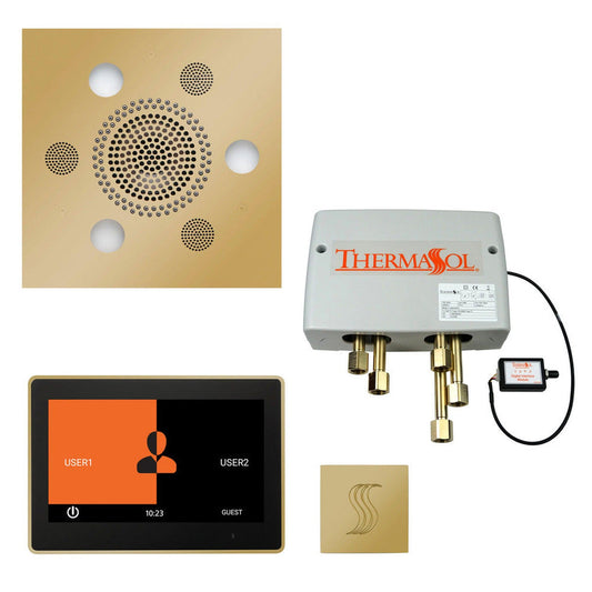 ThermaSol The Total Wellness Polished Brass Finish Serenity Advanced Square Package with 10" ThermaTouch and Square SteamVection