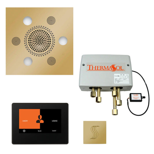 ThermaSol The Total Wellness Polished Brass Finish Serenity Advanced Square Package with 7" ThermaTouch and Square SteamVection