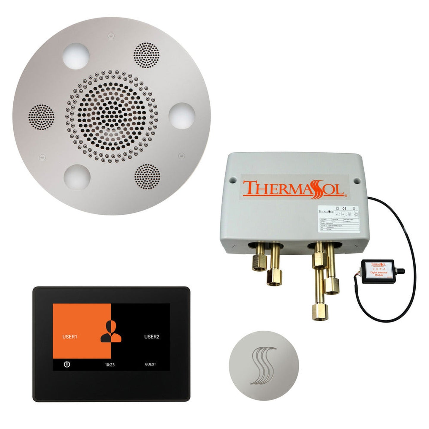 ThermaSol The Total Wellness Polished Chrome Finish Serenity Advanced Round Package with 7" ThermaTouch and Round SteamVection