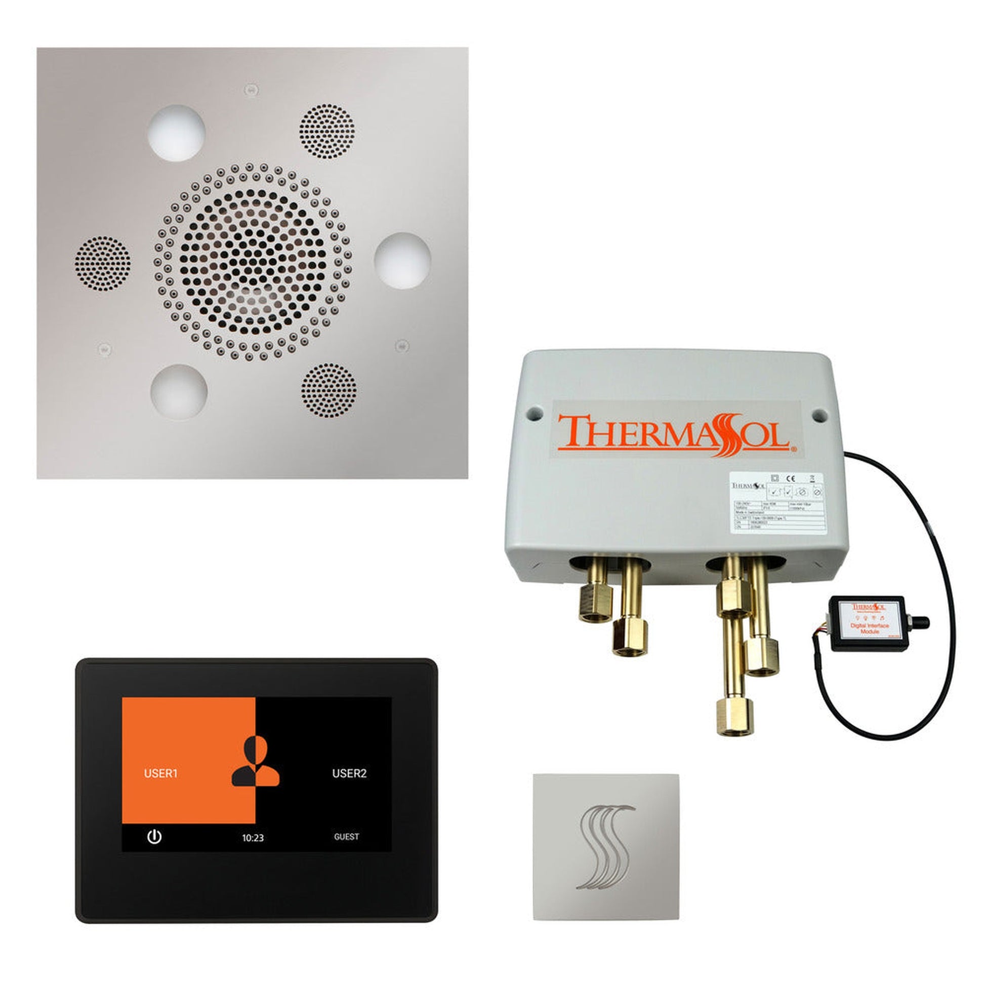 ThermaSol The Total Wellness Polished Chrome Finish Serenity Advanced Square Package with 7" ThermaTouch and Square SteamVection