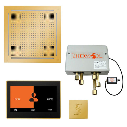 ThermaSol The Total Wellness Polished Gold Finish Hydrovive Package with 10" ThermaTouch and Square SteamVection