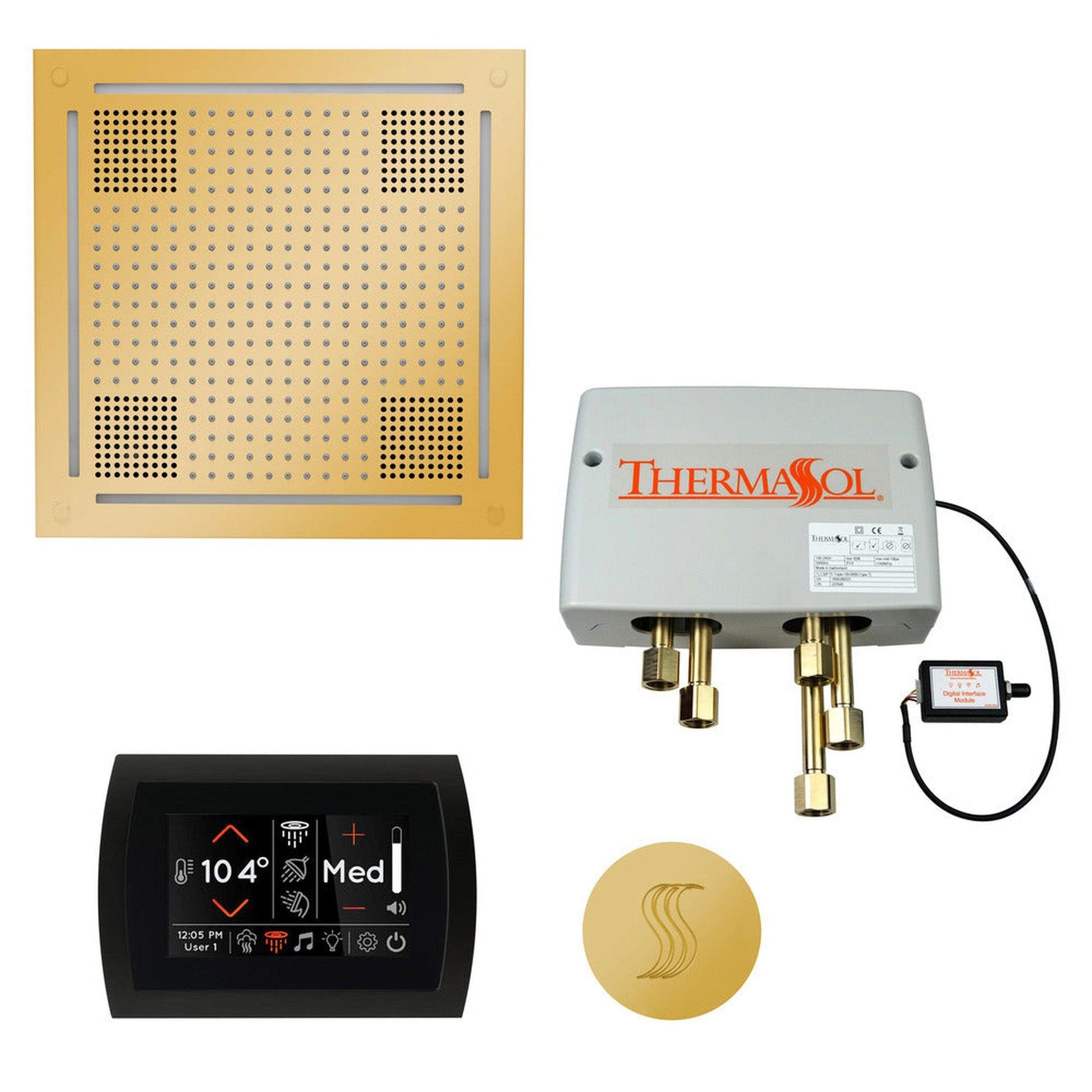 ThermaSol The Total Wellness Polished Gold Finish Hydrovive Package with 5" Flushmount SignaTouch and Round SteamVection