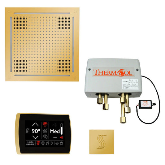 ThermaSol The Total Wellness Polished Gold Finish Hydrovive Package with 5" Recessed SignaTouch and Square SteamVection