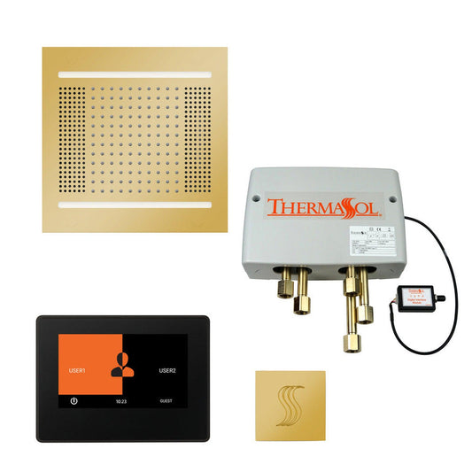 ThermaSol The Total Wellness Polished Gold Finish Hydrovive14 Package with 7" ThermaTouch and Square SteamVection