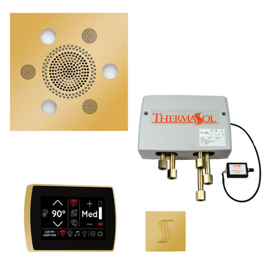 ThermaSol The Total Wellness Polished Gold Finish Serenity Advancedd Square Package with 5" Recessed SignaTouch and Square SteamVection