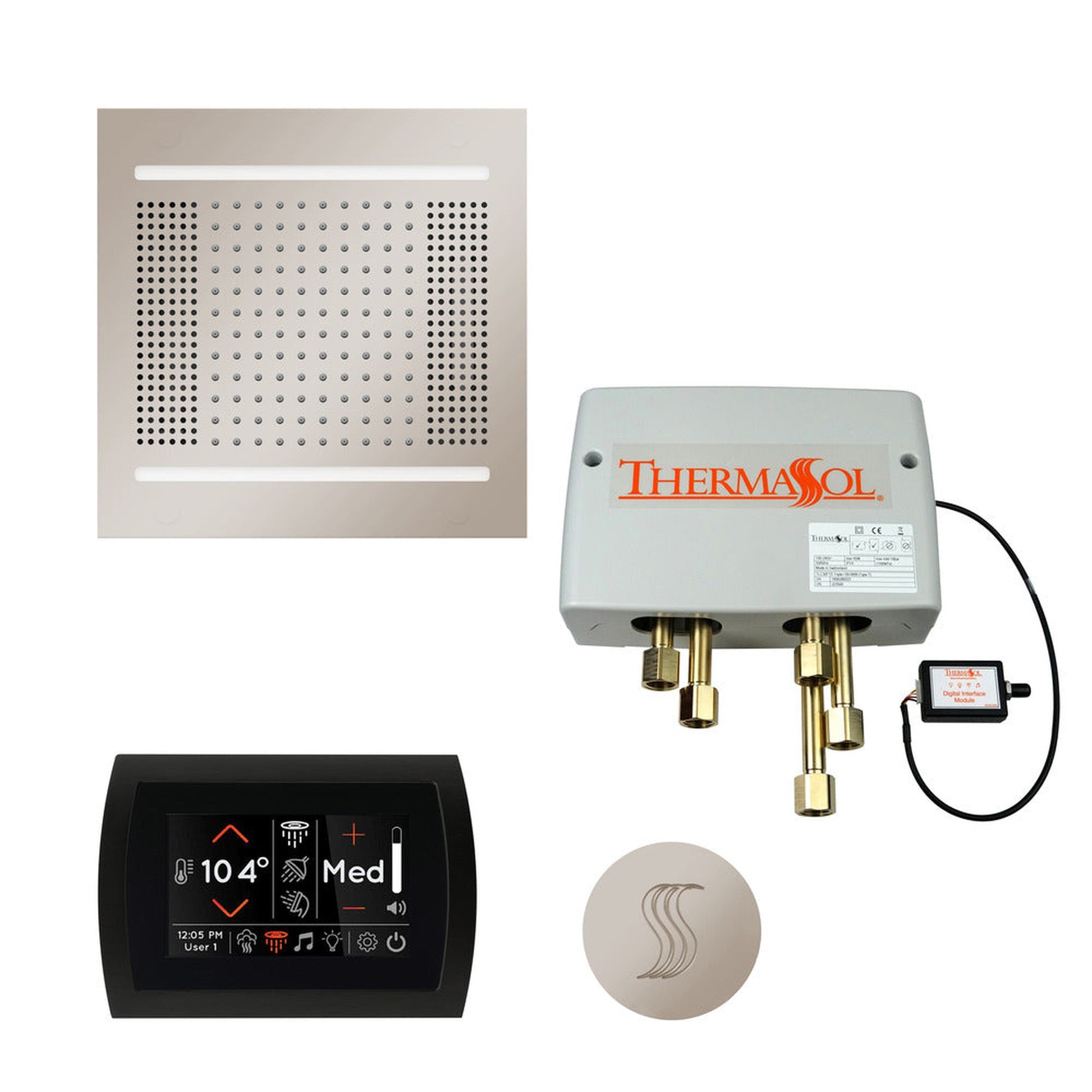 ThermaSol The Total Wellness Polished Nickel Finish Hydrovive14 Package with 5" Flushmount SignaTouch and Round SteamVection