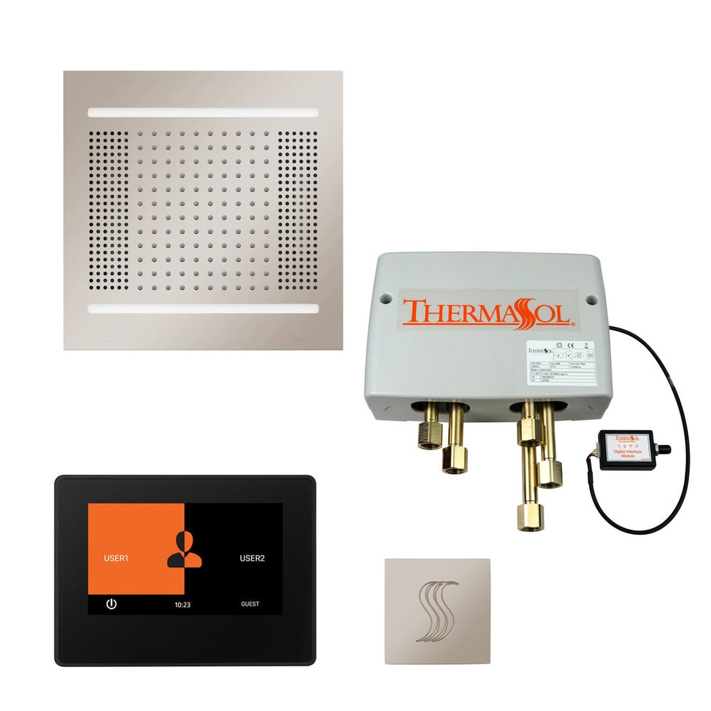 ThermaSol The Total Wellness Polished Nickel Finish Hydrovive14 Package with 7" ThermaTouch and Square SteamVection