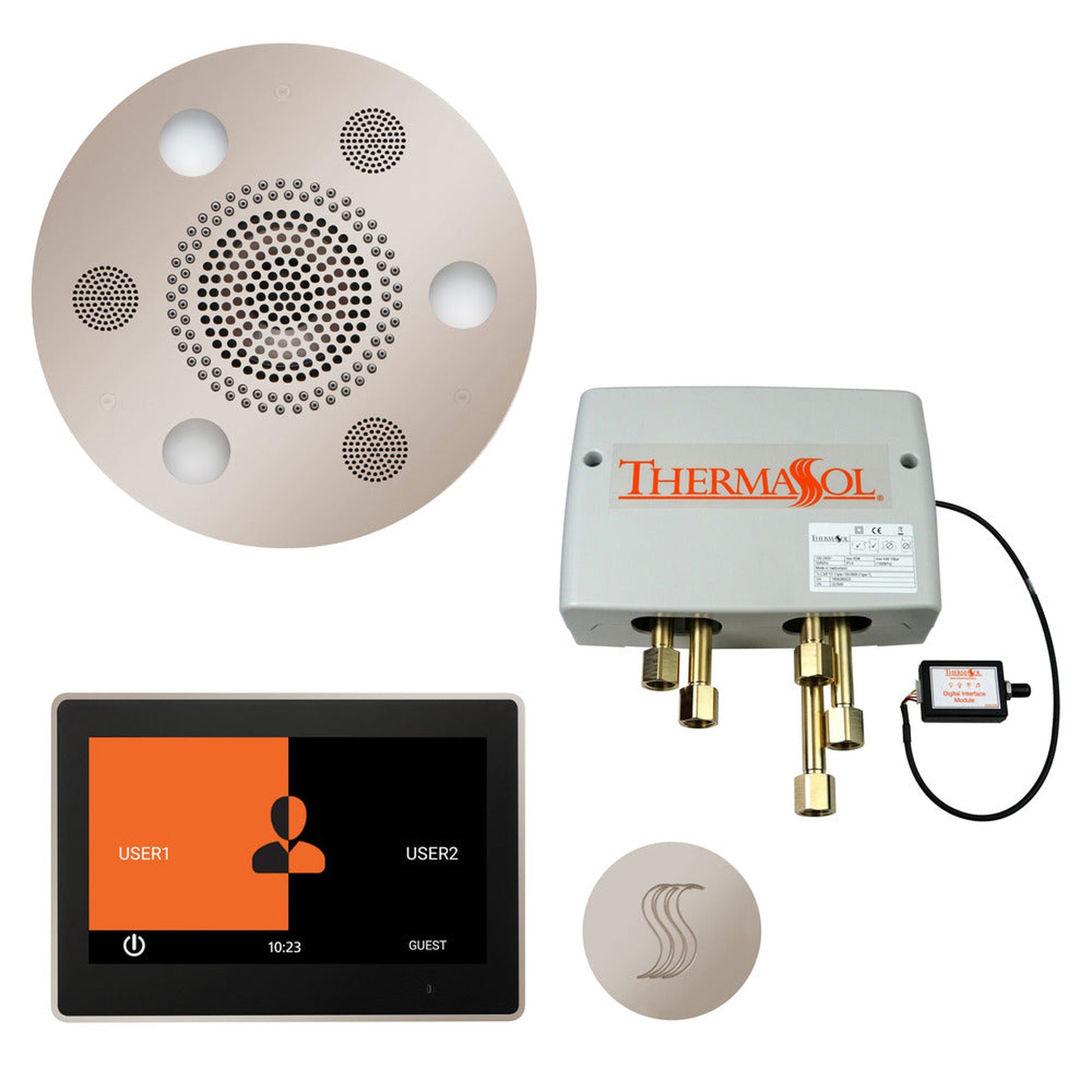 ThermaSol The Total Wellness Polished Nickel Finish Serenity Advanced Round Package with 10" ThermaTouch and Round SteamVection