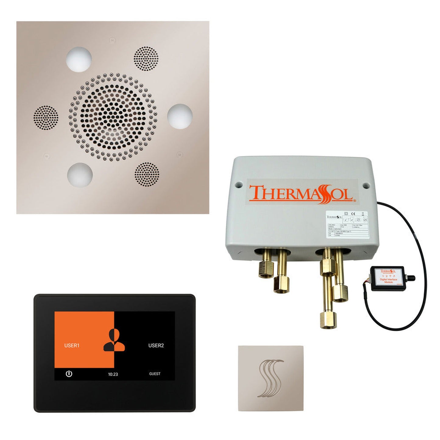 ThermaSol The Total Wellness Polished Nickel Finish Serenity Advanced Square Package with 7" ThermaTouch and Square SteamVection