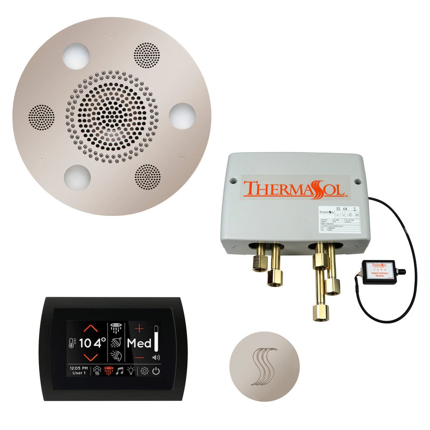 ThermaSol The Total Wellness Polished Nickel Finish Serenity Advancedd Round Package with 5" Flushmount SignaTouch and Round SteamVection