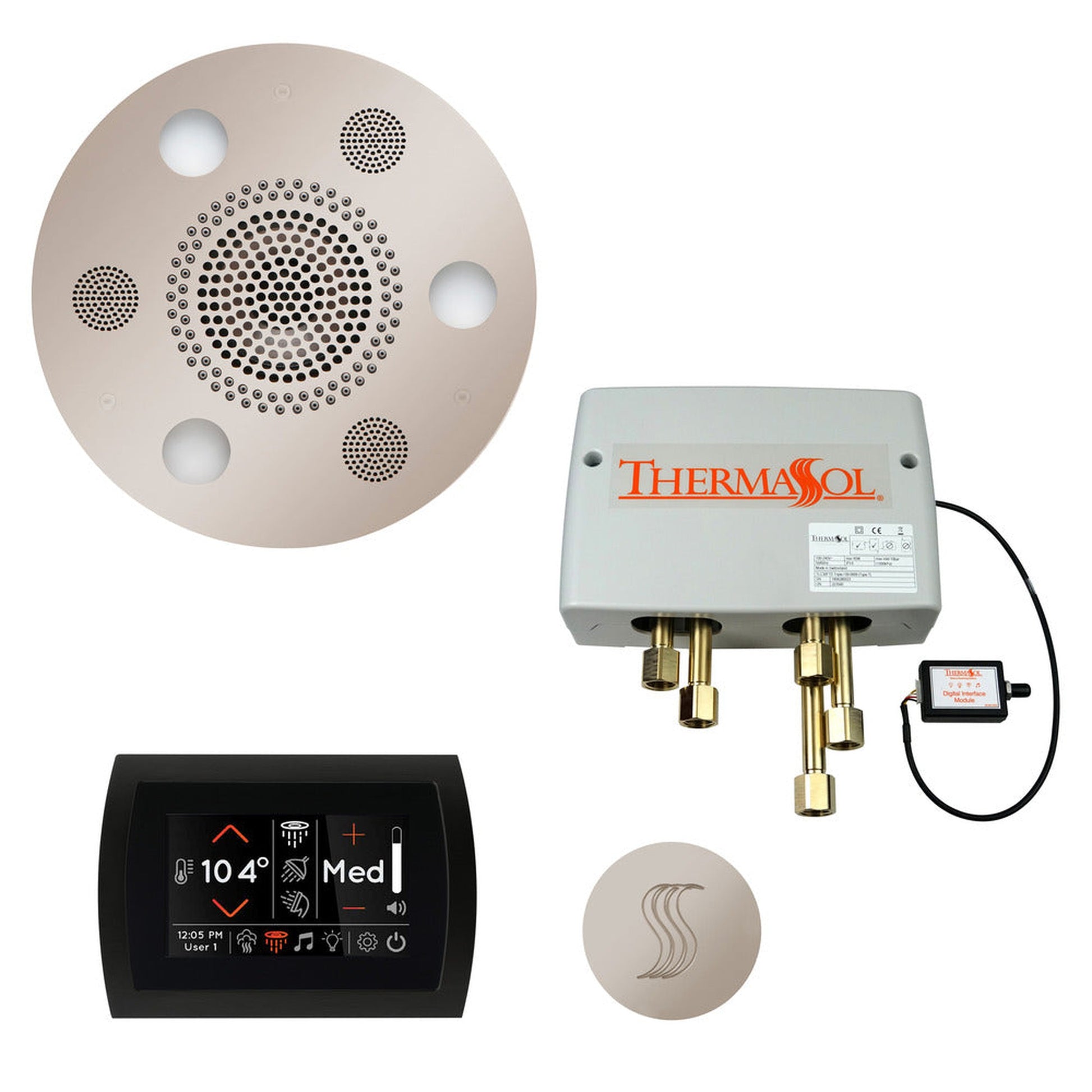 ThermaSol The Total Wellness Polished Nickel Finish Serenity Advancedd Round Package with 5" Flushmount SignaTouch and Round SteamVection