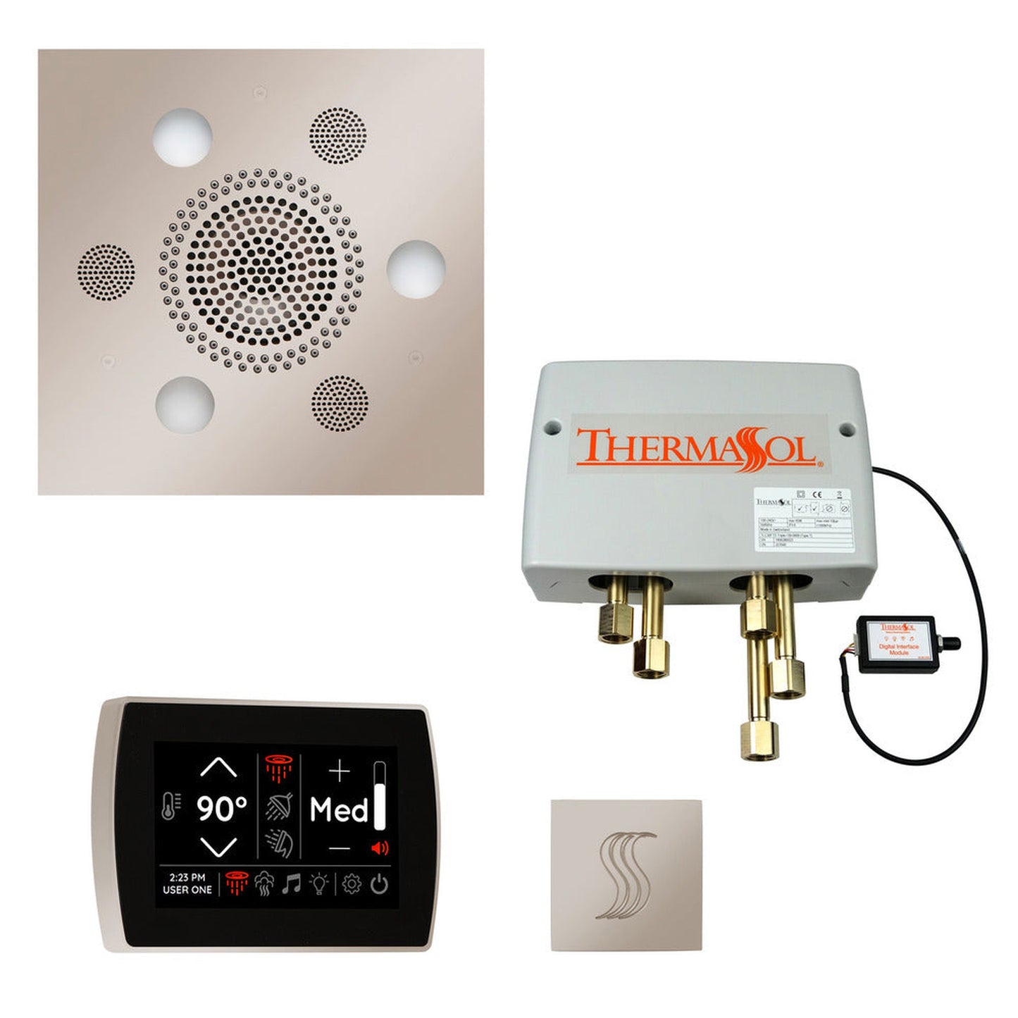 ThermaSol The Total Wellness Polished Nickel Finish Serenity Advancedd Square Package with 5" Recessed SignaTouch and Square SteamVection
