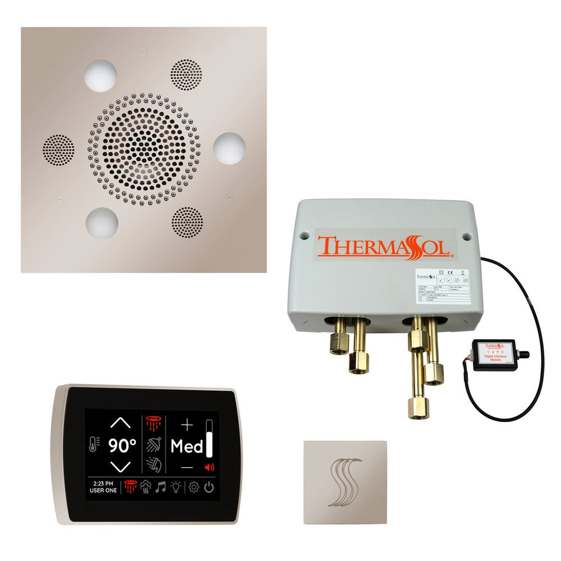 ThermaSol The Total Wellness Polished Nickel Finish Serenity Advancedd Square Package with 5" Recessed SignaTouch and Square SteamVection
