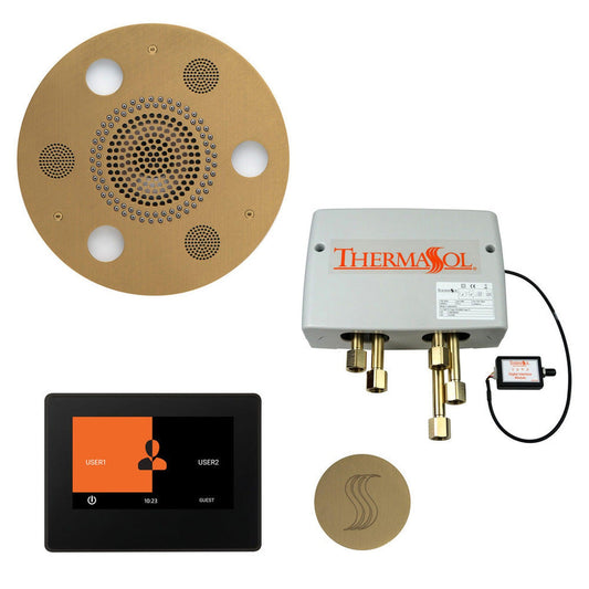 ThermaSol The Total Wellness Satin Brass Finish Serenity Advanced Round Package with 7" ThermaTouch and Round SteamVection