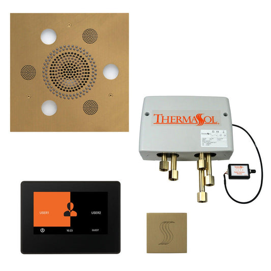 ThermaSol The Total Wellness Satin Brass Finish Serenity Advanced Square Package with 7" ThermaTouch and Square SteamVection