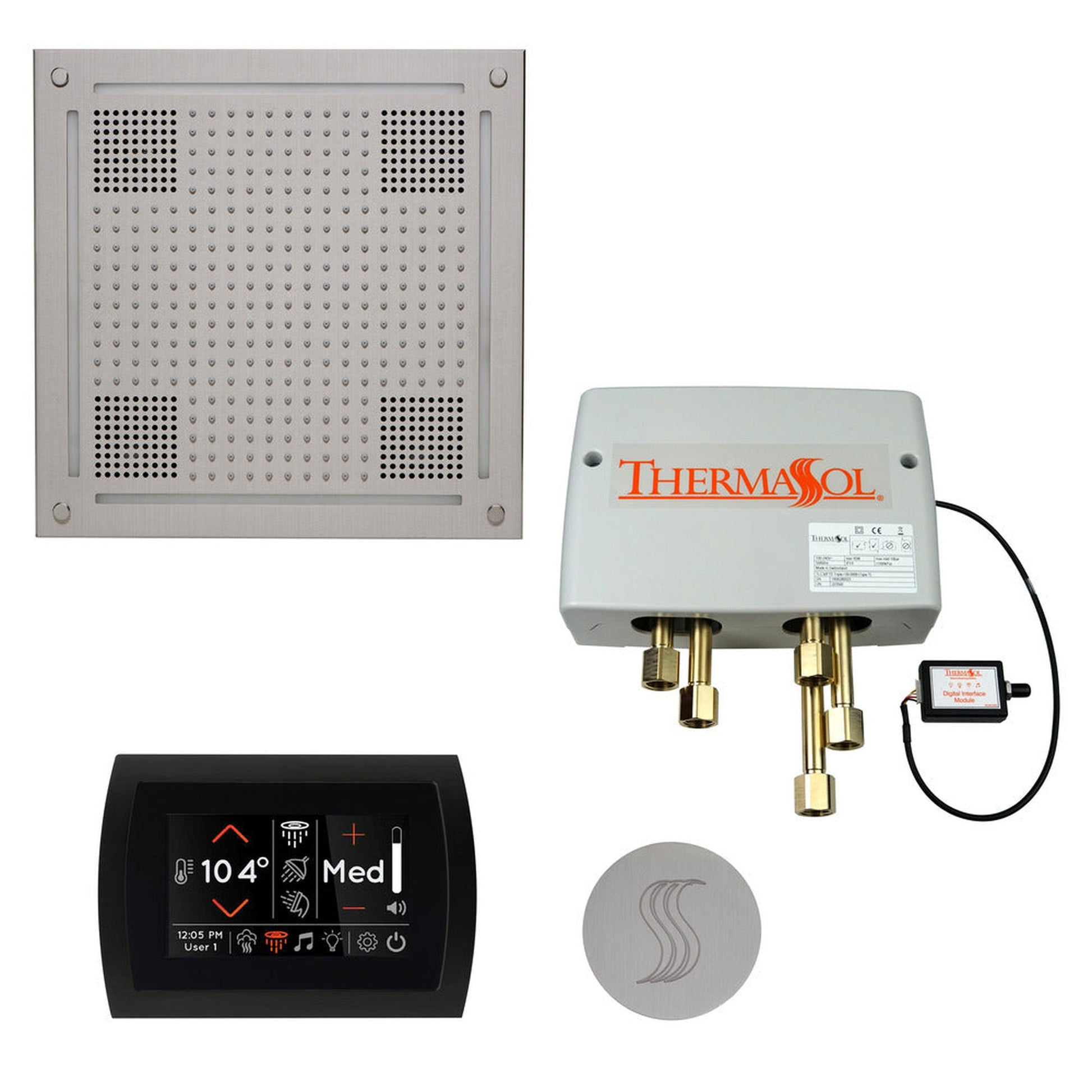 ThermaSol The Total Wellness Satin Chrome Finish Hydrovive Package with 5" Flushmount SignaTouch and Round SteamVection