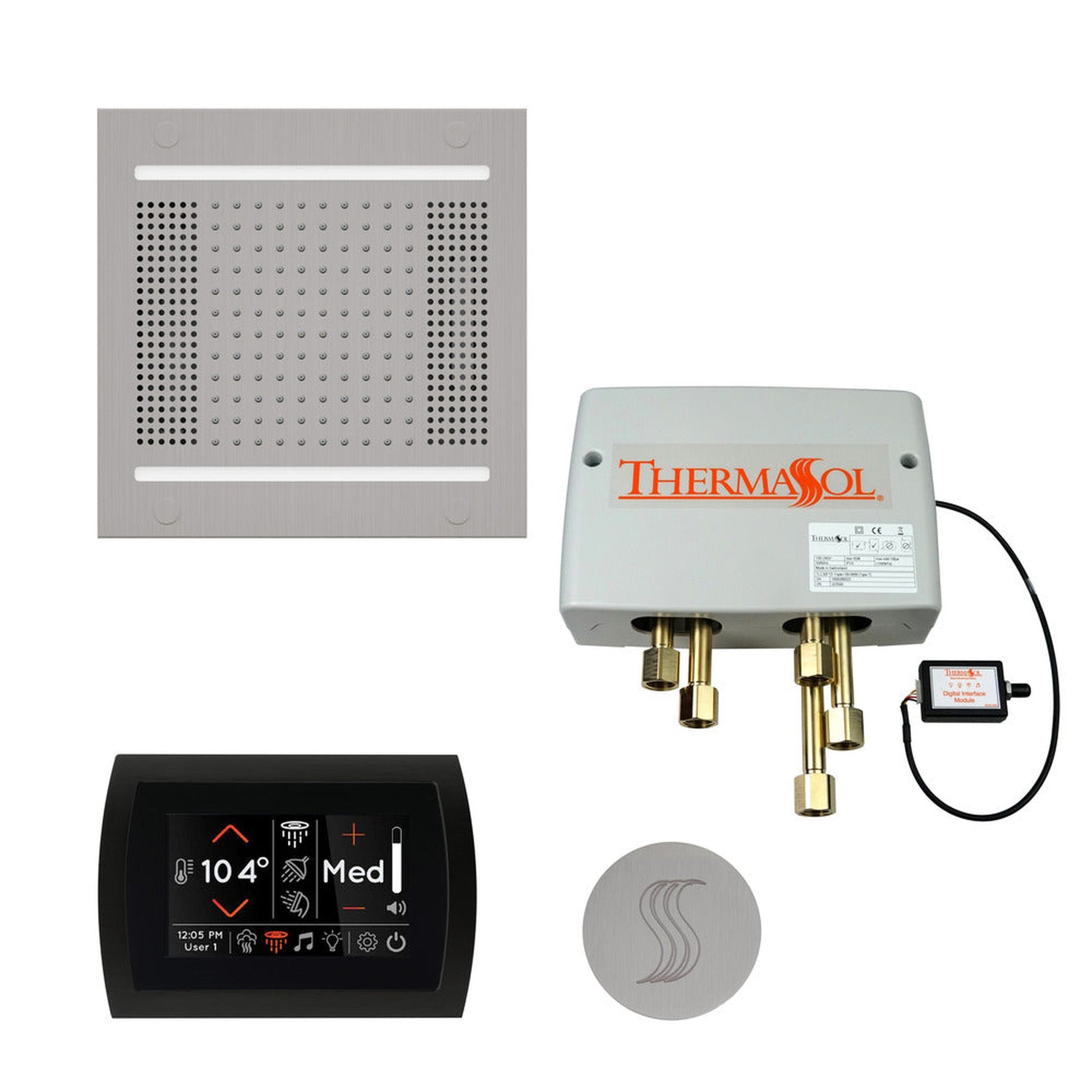 ThermaSol The Total Wellness Satin Chrome Finish Hydrovive14 Package with 5" Flushmount SignaTouch and Round SteamVection