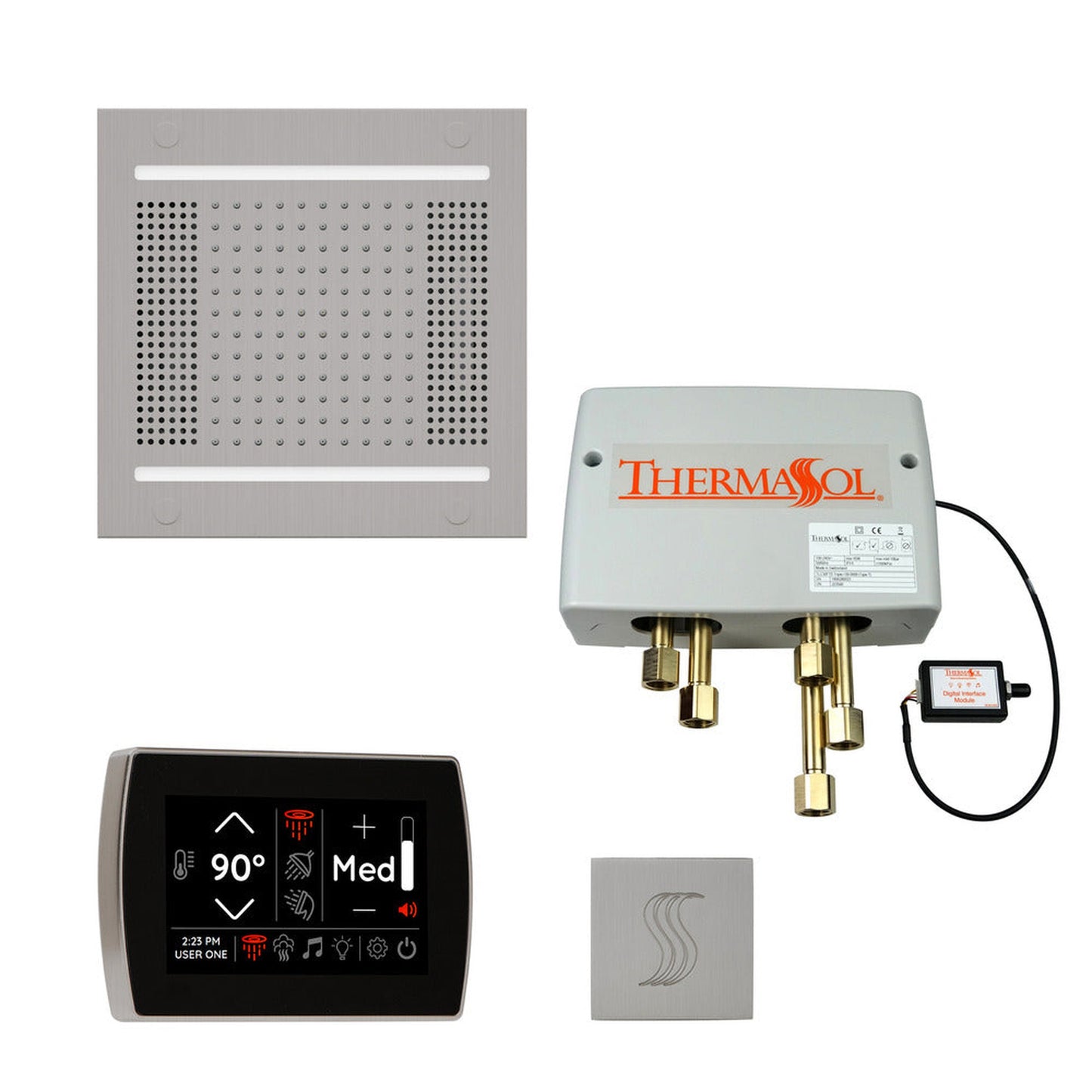 ThermaSol The Total Wellness Satin Chrome Finish Hydrovive14 Package with 5" Recessed SignaTouch and Square SteamVection