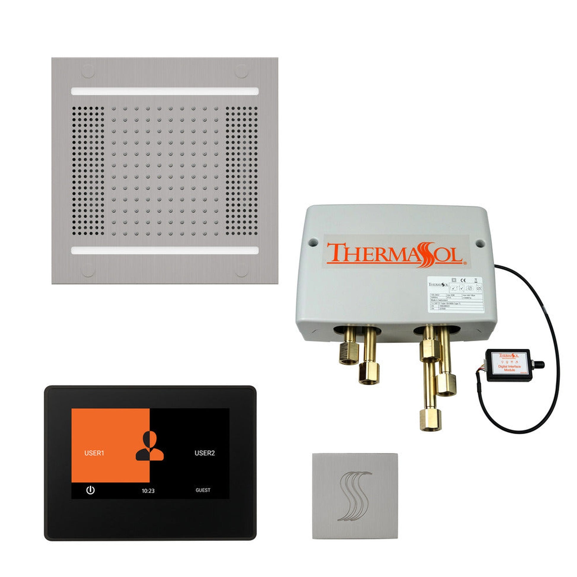 ThermaSol The Total Wellness Satin Chrome Finish Hydrovive14 Package with 7" ThermaTouch and Square SteamVection
