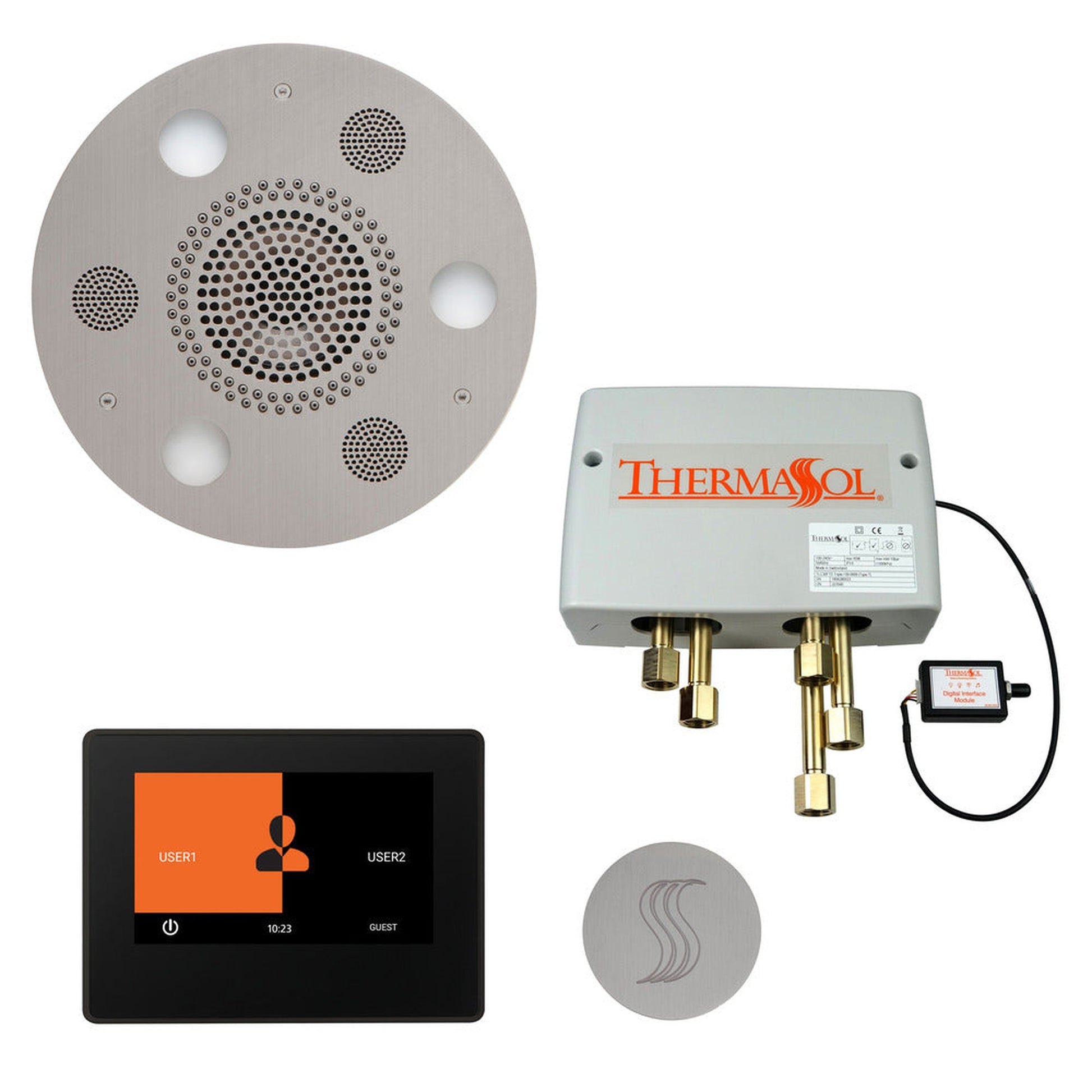 ThermaSol The Total Wellness Satin Chrome Finish Serenity Advanced Round Package with 7" ThermaTouch and Round SteamVection