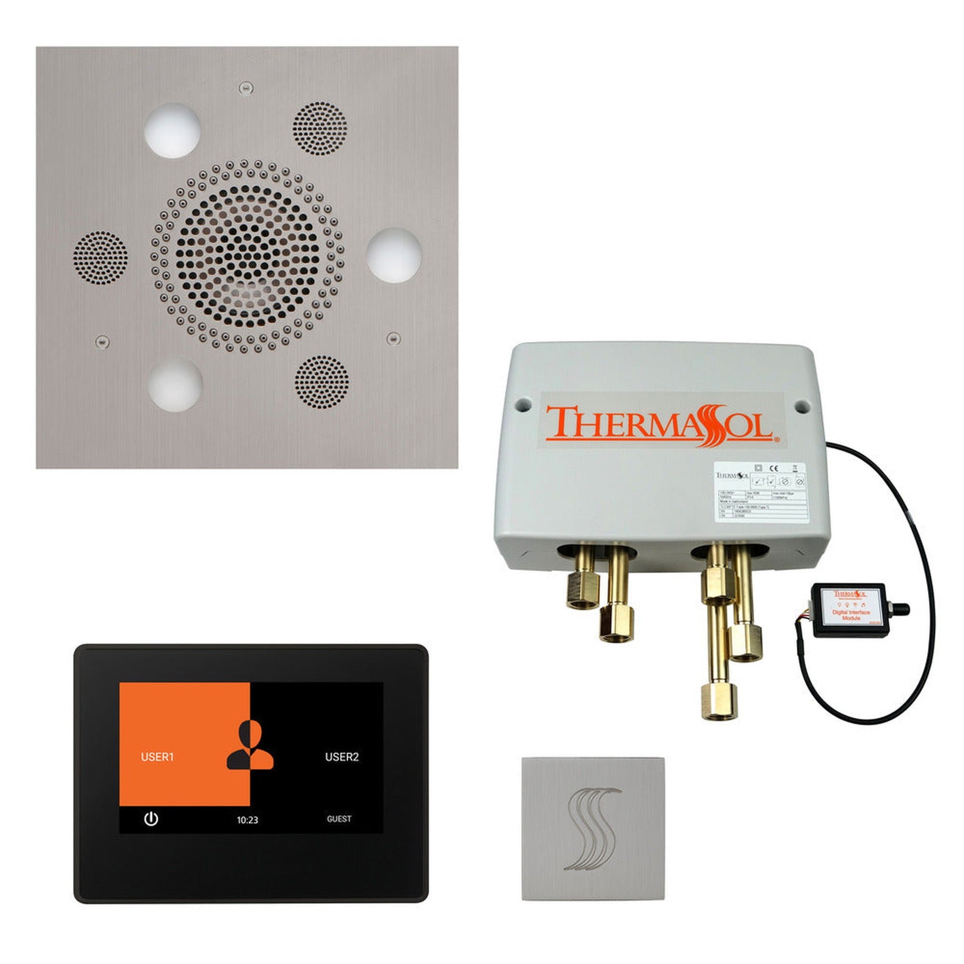 ThermaSol The Total Wellness Satin Chrome Finish Serenity Advanced Square Package with 7" ThermaTouch and Square SteamVection