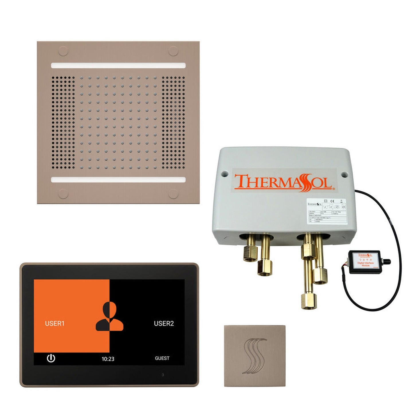 ThermaSol The Total Wellness Satin Nickel Finish Hydrovive14 Package with 10" ThermaTouch and Square SteamVection