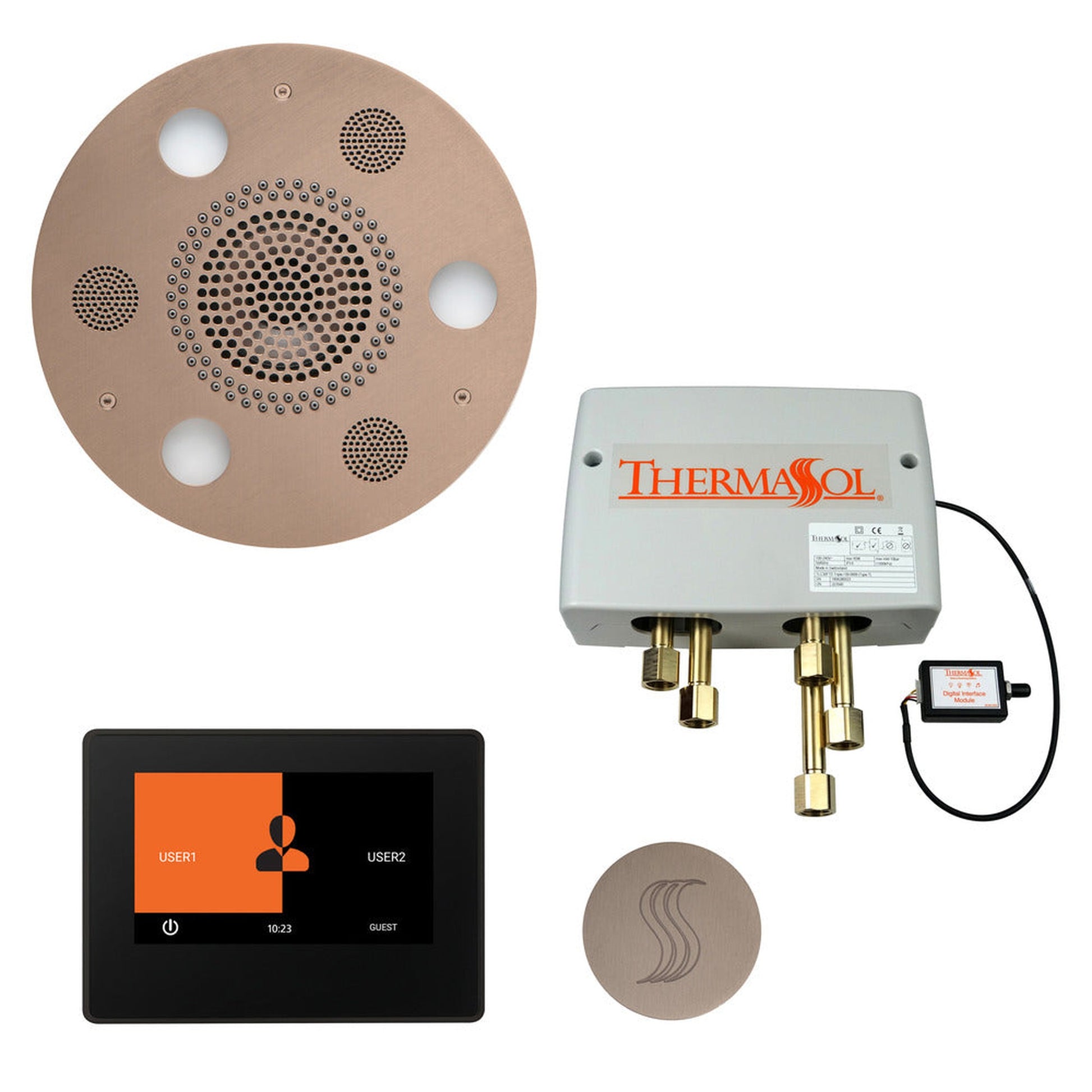 ThermaSol The Total Wellness Satin Nickel Finish Serenity Advanced Round Package with 7" ThermaTouch and Round SteamVection