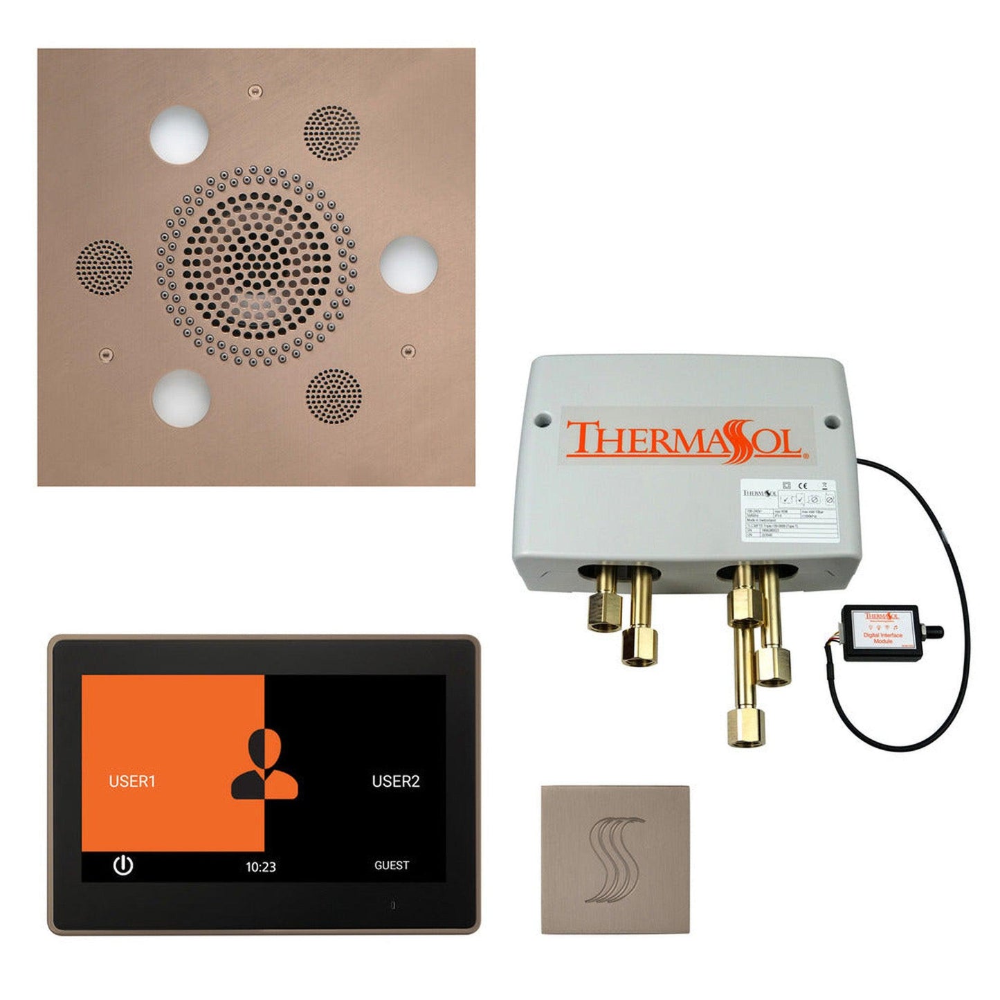 ThermaSol The Total Wellness Satin Nickel Finish Serenity Advanced Square Package with 10" ThermaTouch and Square SteamVection