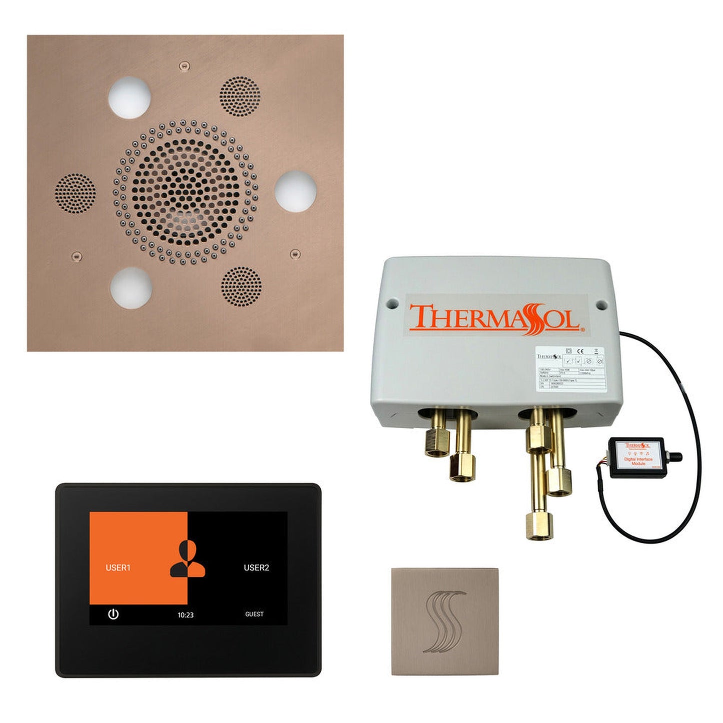 ThermaSol The Total Wellness Satin Nickel Finish Serenity Advanced Square Package with 7" ThermaTouch and Square SteamVection