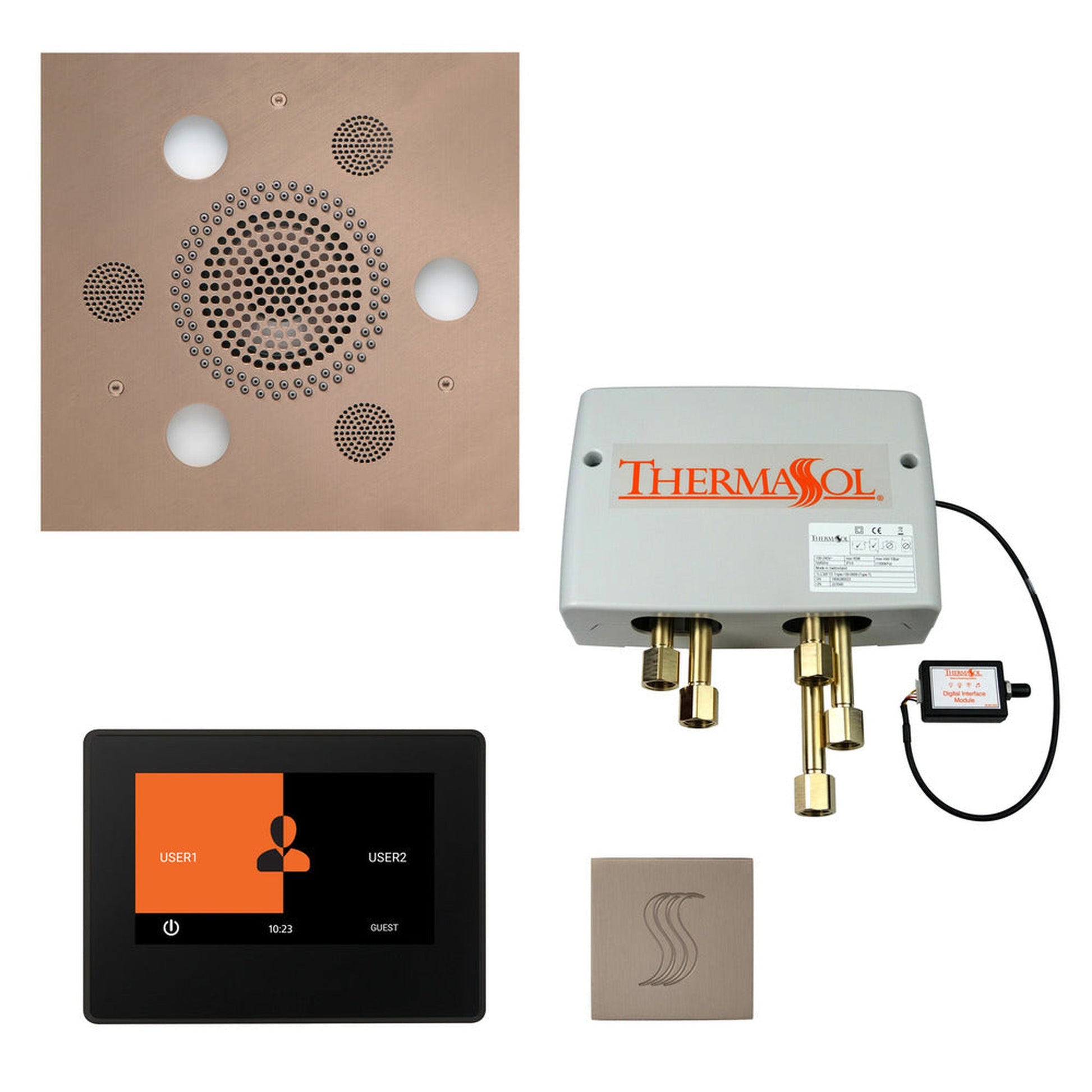 ThermaSol The Total Wellness Satin Nickel Finish Serenity Advanced Square Package with 7" ThermaTouch and Square SteamVection