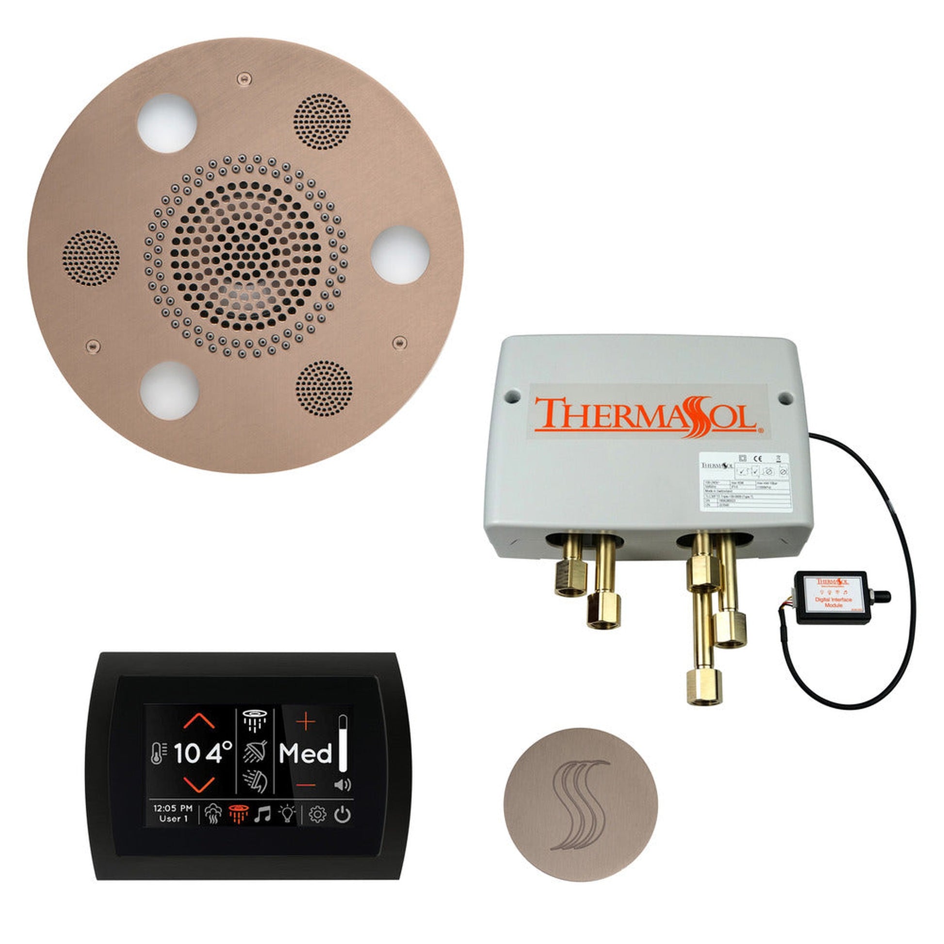 ThermaSol The Total Wellness Satin Nickel Finish Serenity Advancedd Round Package with 5" Flushmount SignaTouch and Round SteamVection