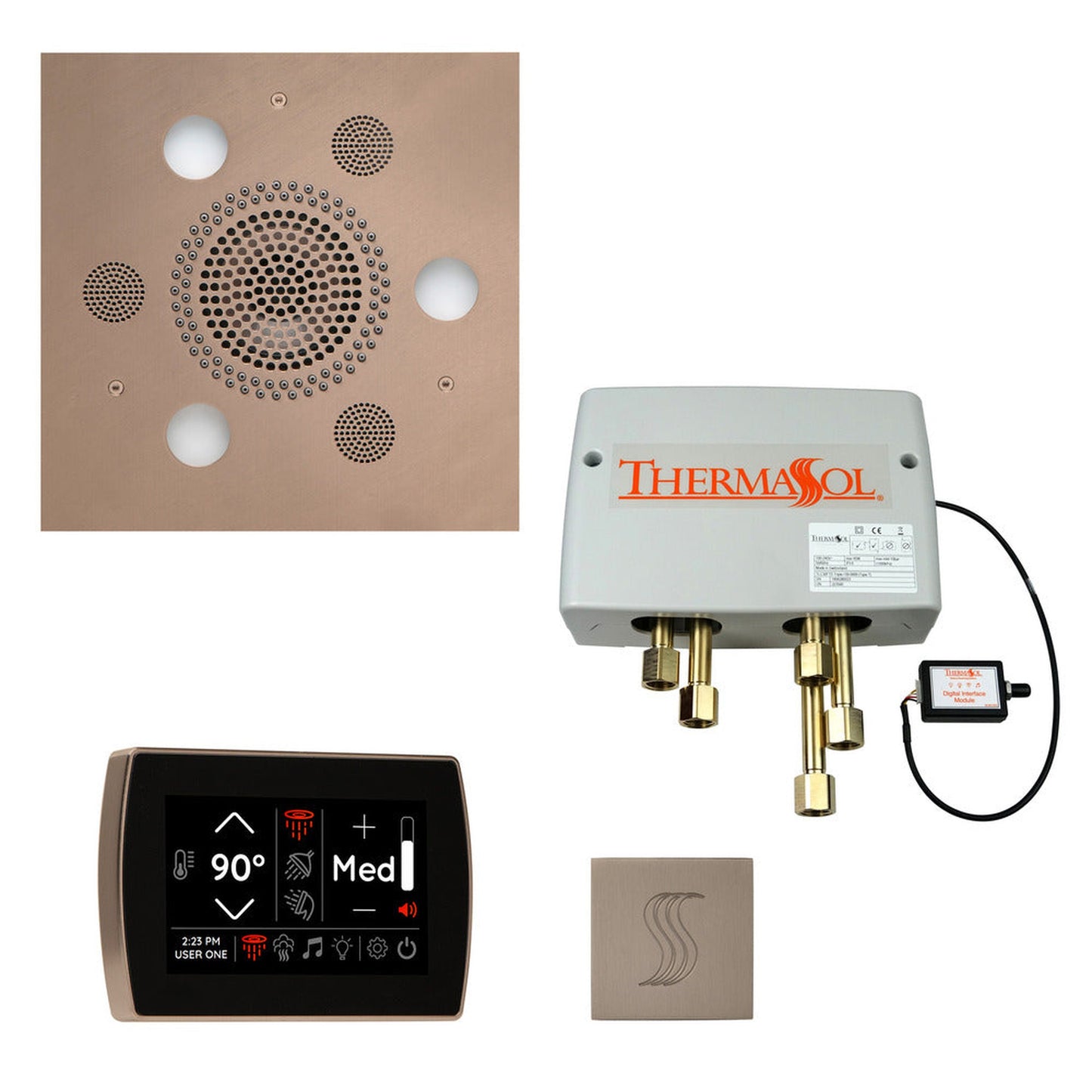 ThermaSol The Total Wellness Satin Nickel Finish Serenity Advancedd Square Package with 5" Recessed SignaTouch and Square SteamVection