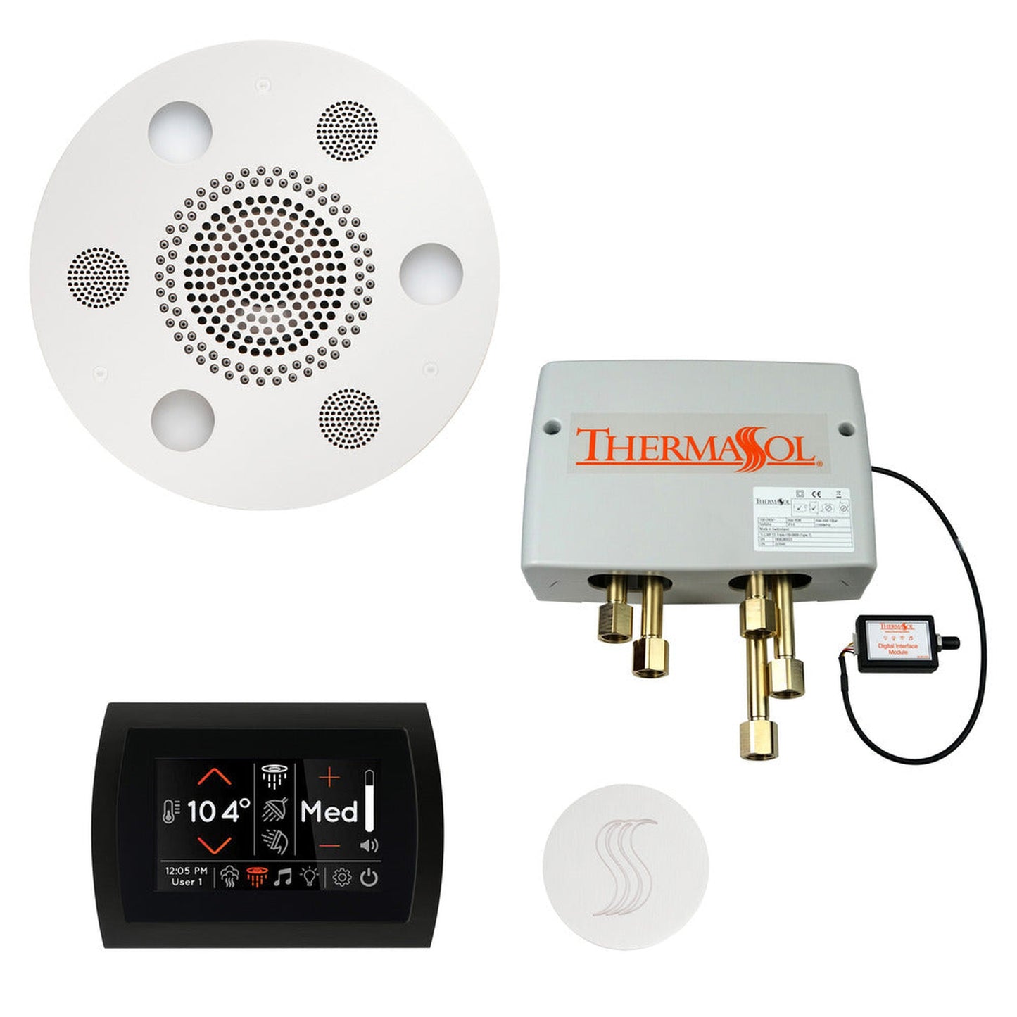 ThermaSol The Total Wellness White Finish Serenity Advancedd Round Package with 5" Flushmount SignaTouch and Round SteamVection