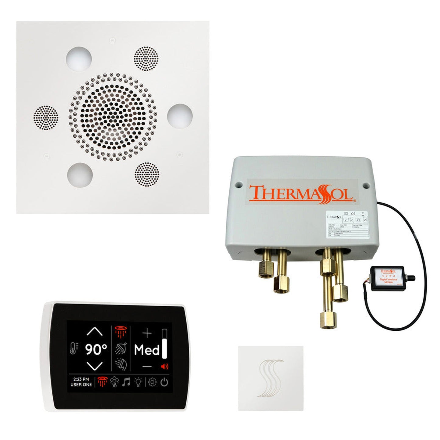 ThermaSol The Total Wellness White Finish Serenity Advancedd Square Package with 5" Recessed SignaTouch and Square SteamVection