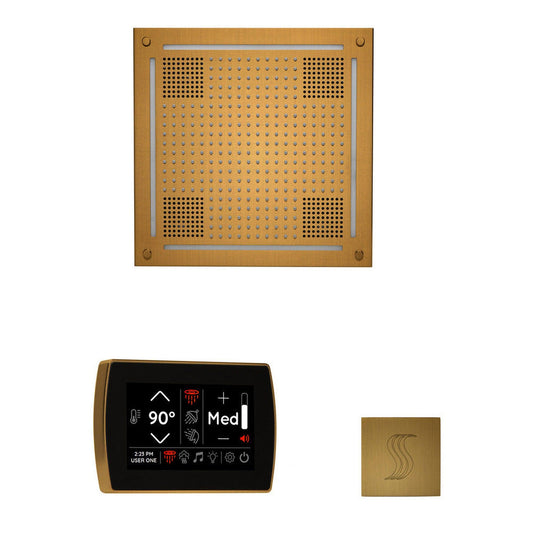 ThermaSol The Wellness Antique Brass Finish Hydrovive Steam Package with 5" Recessed SignaTouch and Round SteamVection