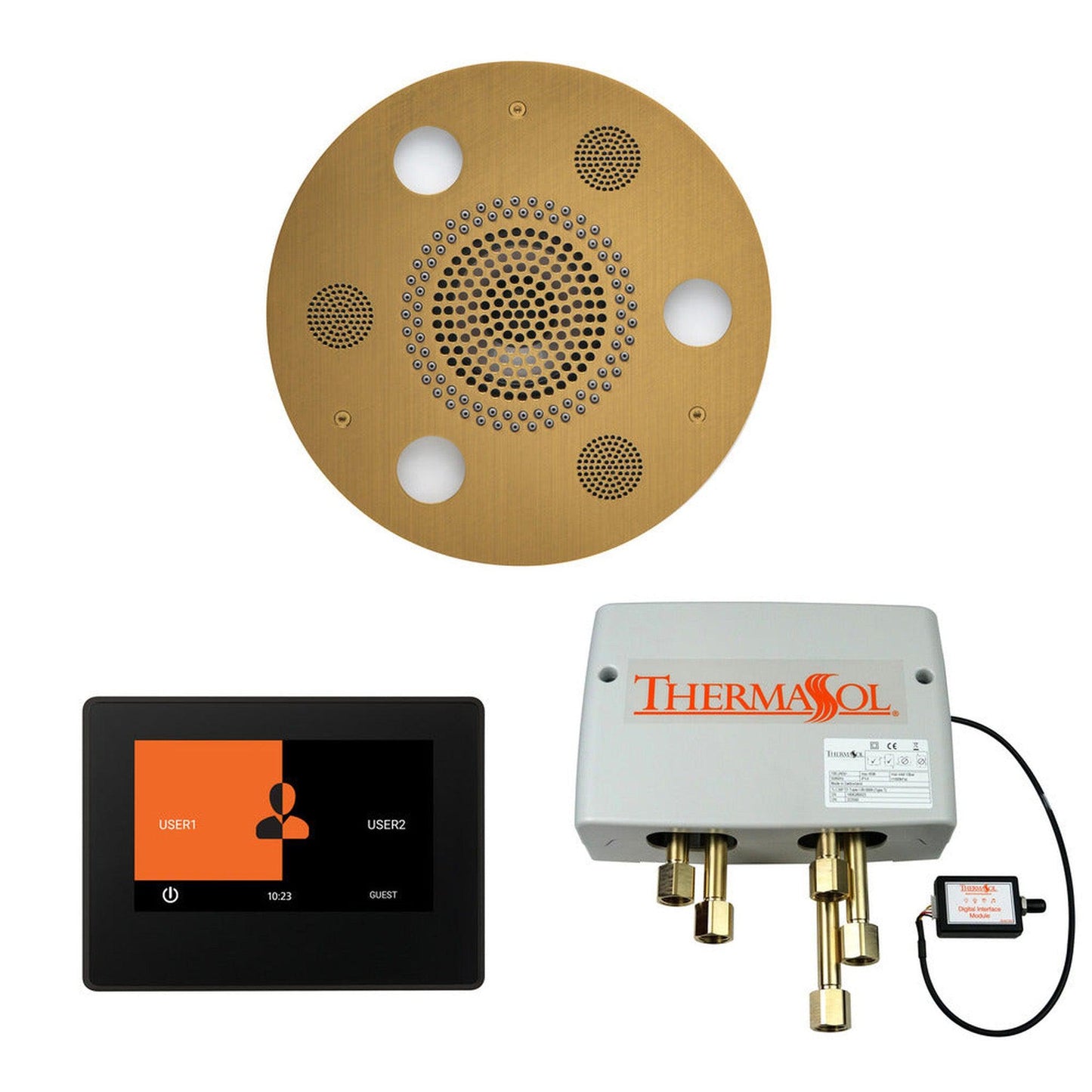 ThermaSol The Wellness Antique Brass Finish Serenity Advancedd Round Shower Package with 7" ThermaTouch