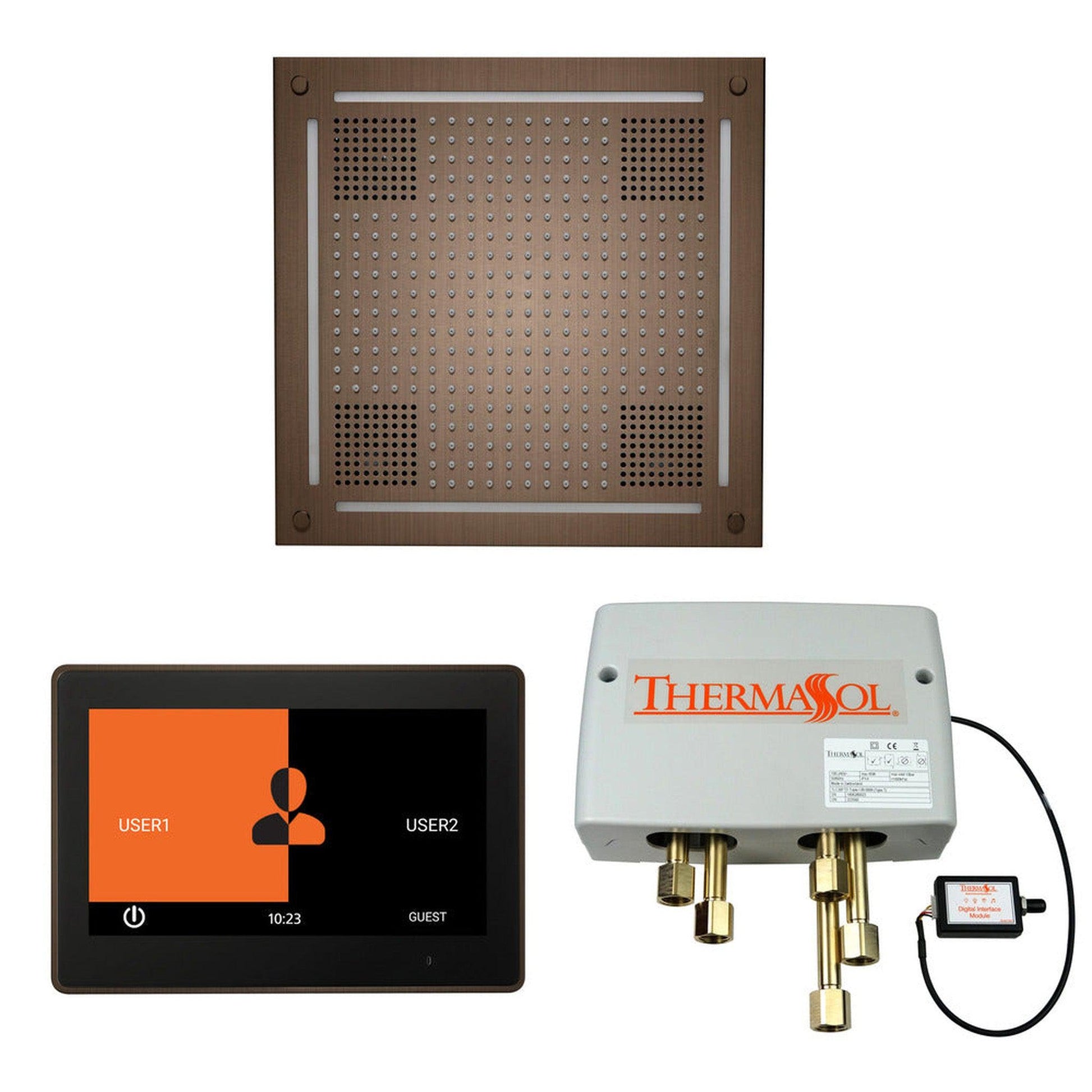 ThermaSol The Wellness Antique Copper Finish Hydrovive Shower Square Package with 10" ThermaTouch