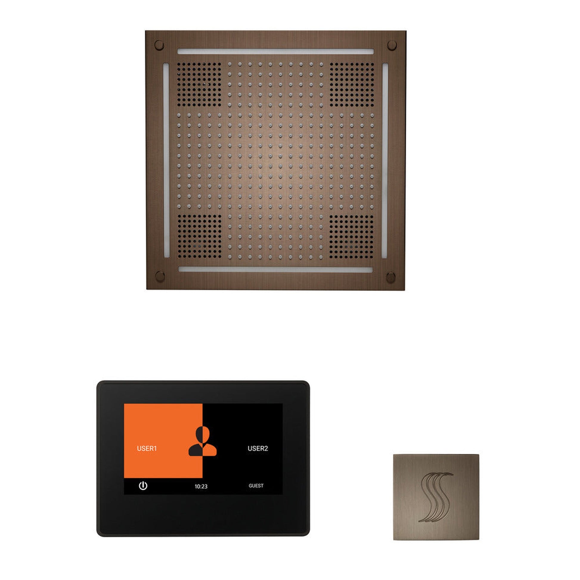 ThermaSol The Wellness Antique Copper Finish Hydrovive Steam Square Package with 7" ThermaTouch and SteamVection