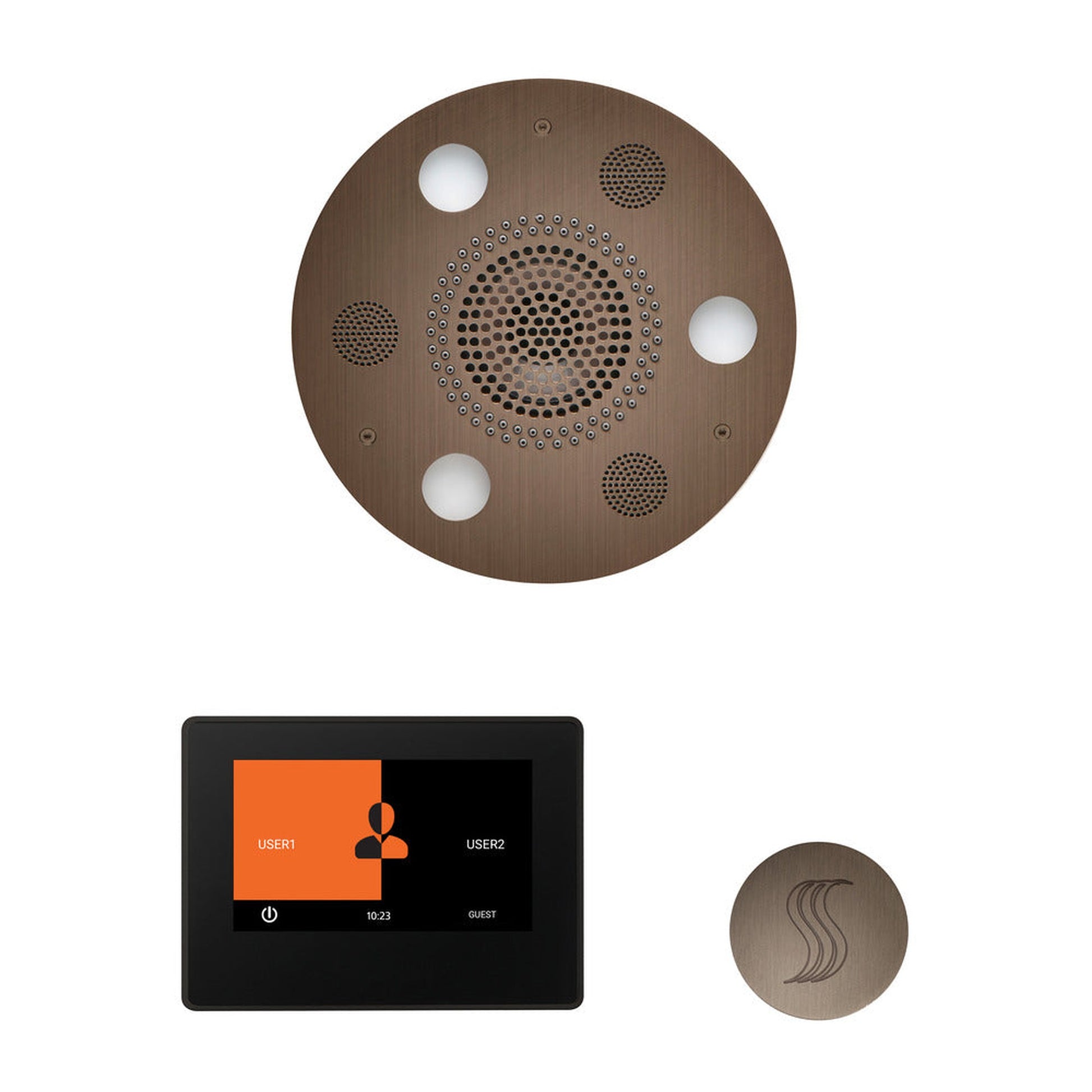 ThermaSol The Wellness Antique Copper Finish Serenity Advanced Round Steam Package with 7" ThermaTouch and SteamVection