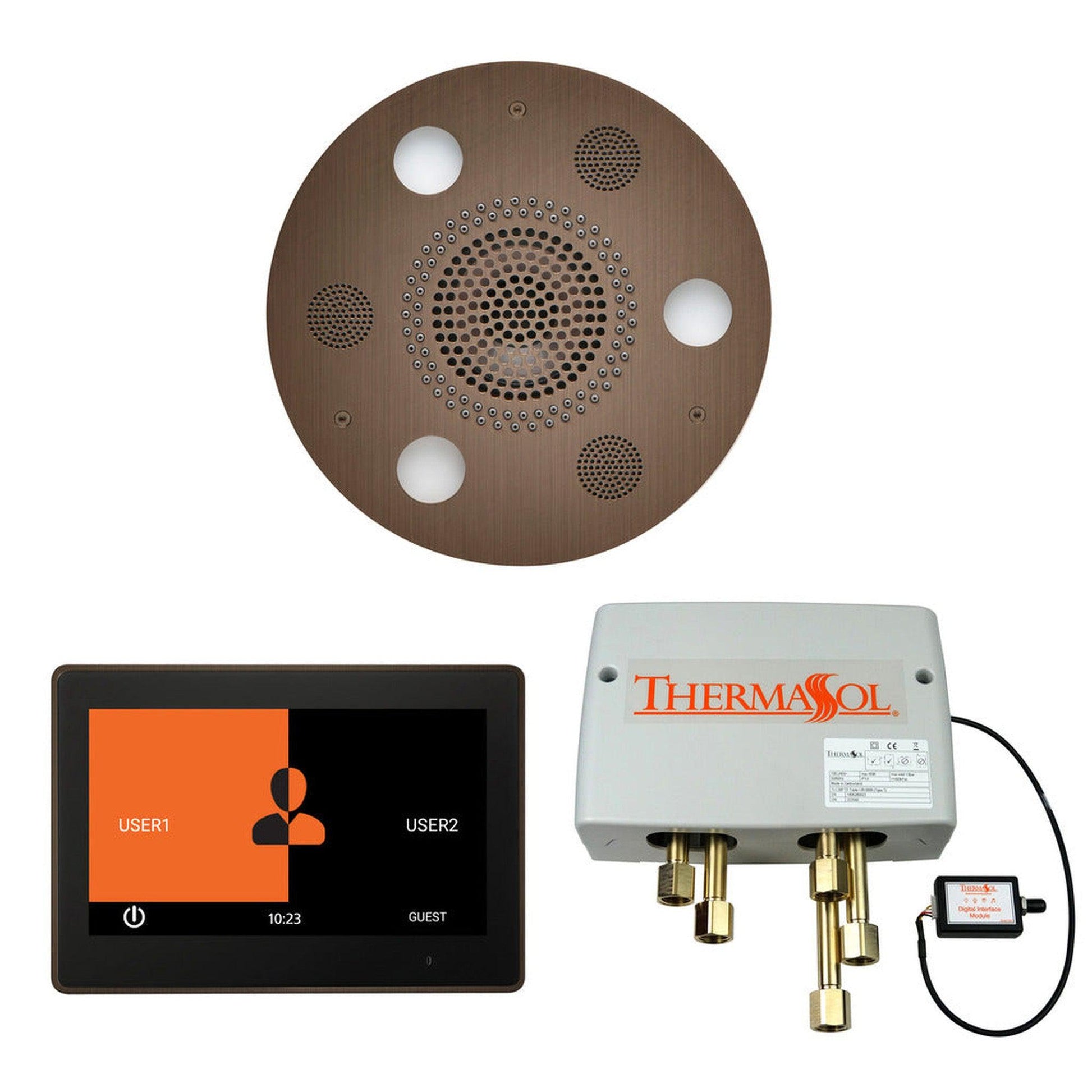 ThermaSol The Wellness Antique Copper Finish Serenity Advancedd Round Shower Package with 10" ThermaTouch