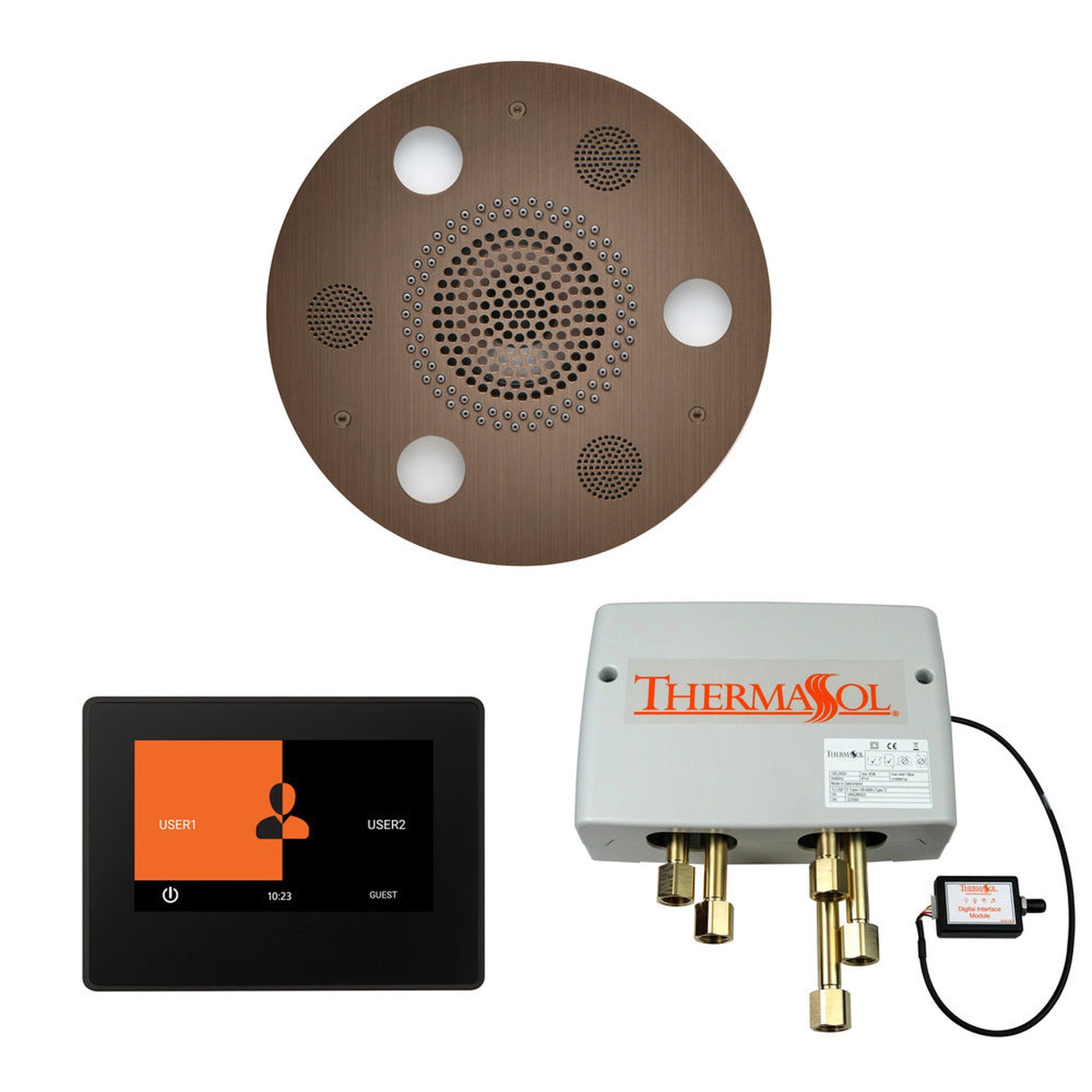ThermaSol The Wellness Antique Copper Finish Serenity Advancedd Round Shower Package with 7" ThermaTouch