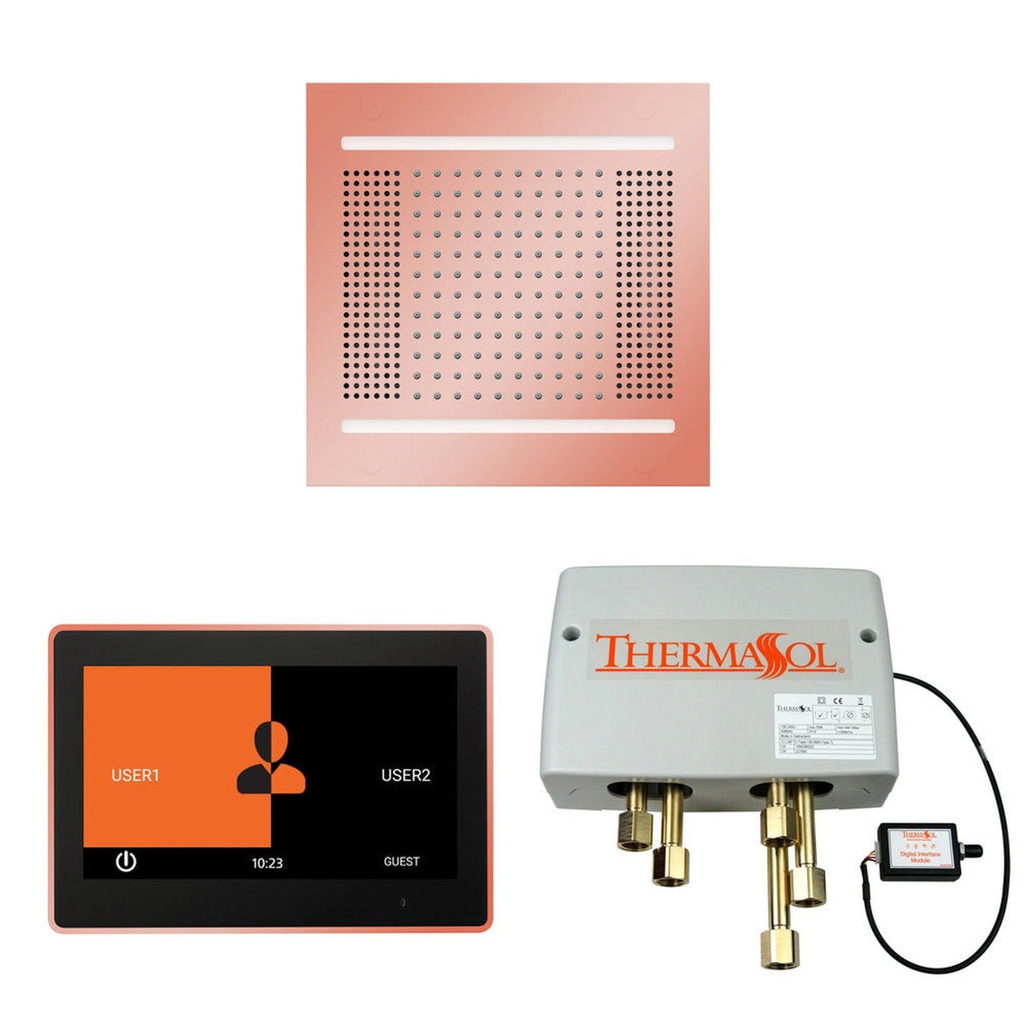 ThermaSol The Wellness Copper Finish Hydrovive14 Shower Square Package with 10" ThermaTouch